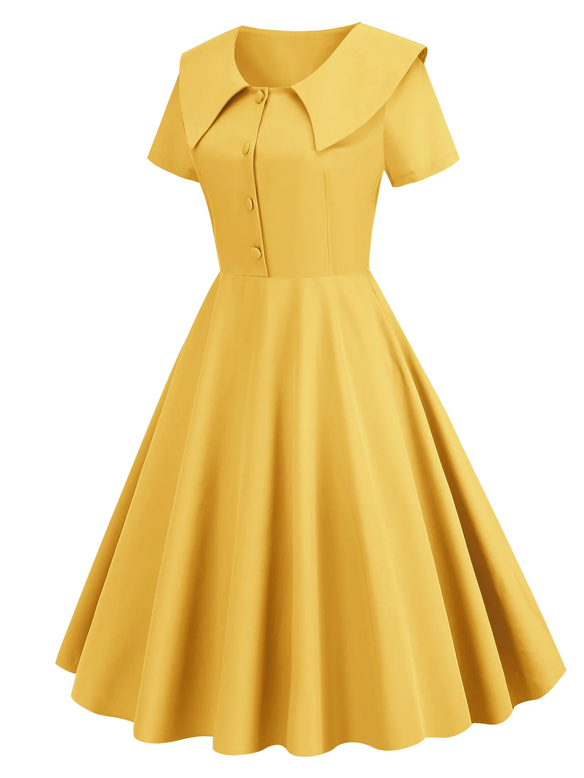 1950s Solid Lapel Swing Dress - Image 6