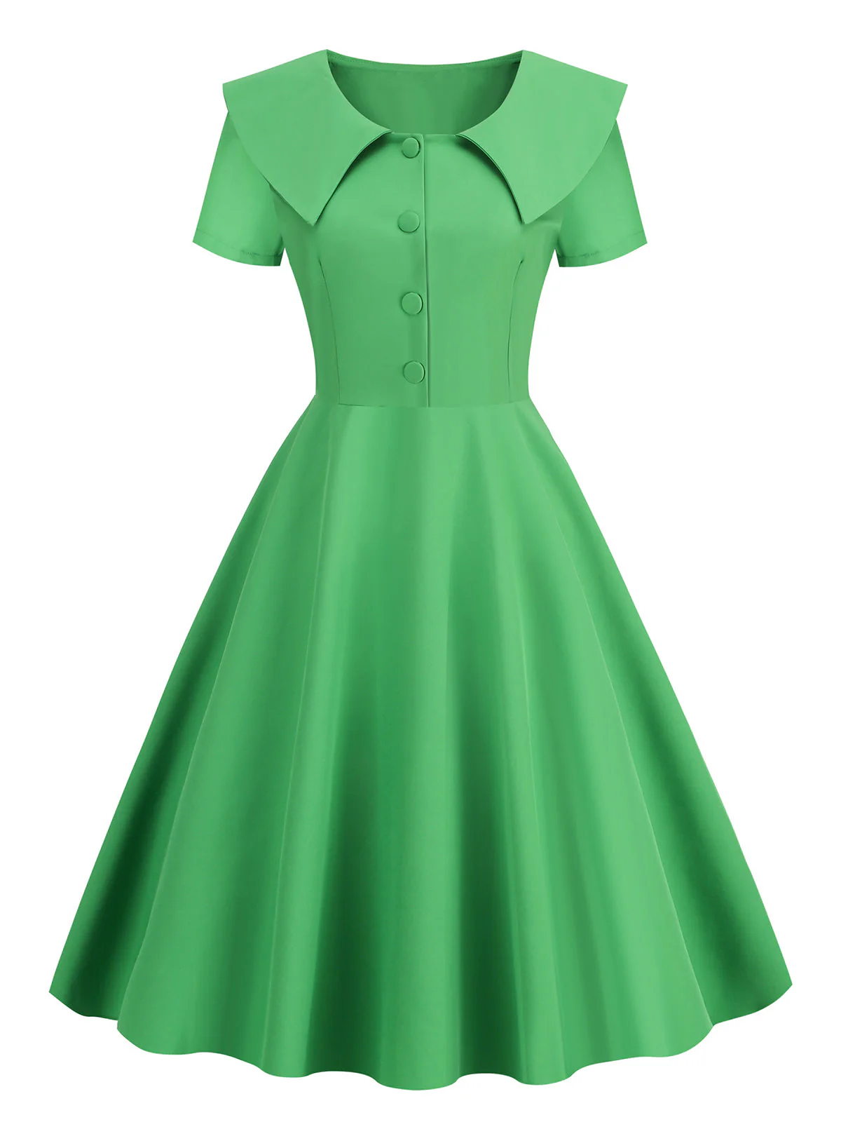 1950s Solid Lapel Swing Dress - Image 7