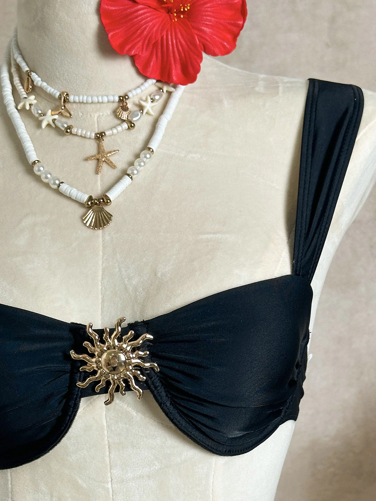 3PCS 1950s Solid Metal Sun Chain Accent Bikini Set & Cover-Up - Image 12