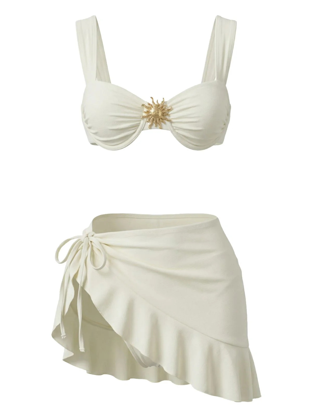 3PCS 1950s Solid Metal Sun Chain Accent Bikini Set & Cover-Up - Image 2