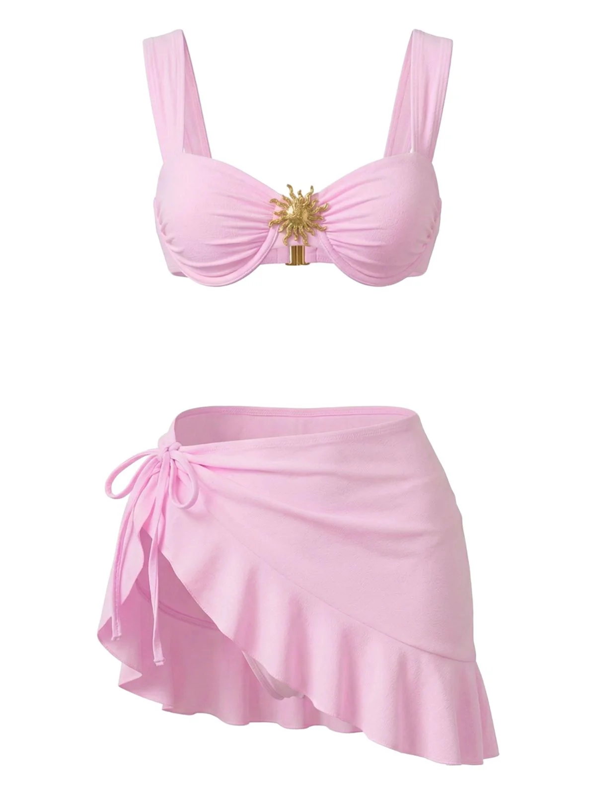 3PCS 1950s Solid Metal Sun Chain Accent Bikini Set & Cover-Up - Image 8