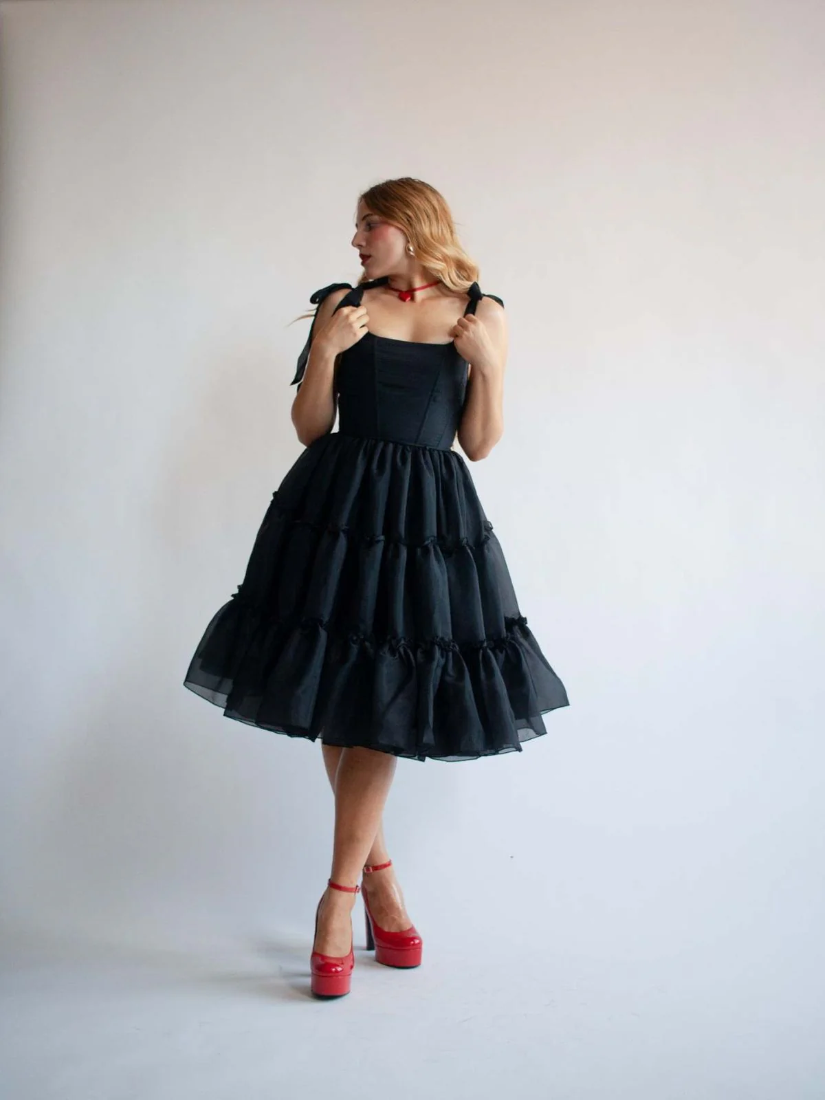 1950s Solid Multi-Layered Ruffle Tulle Dress - Image 14