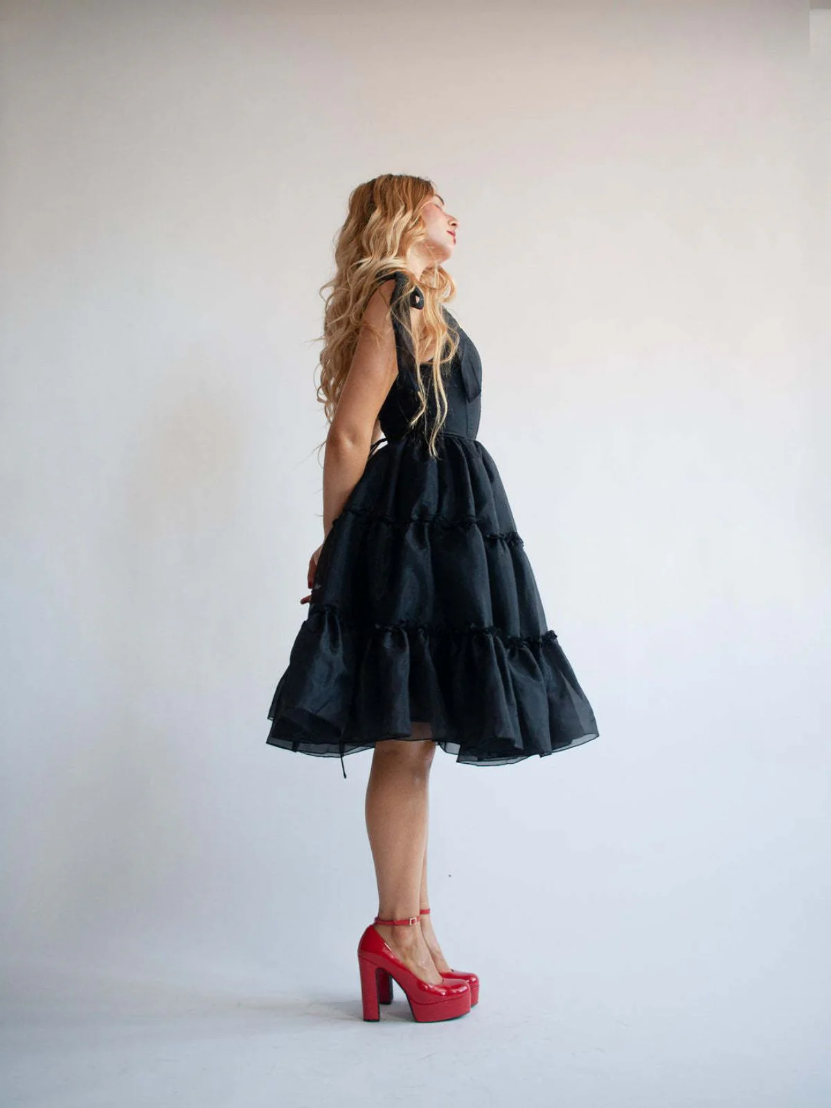 1950s Solid Multi-Layered Ruffle Tulle Dress - Image 15
