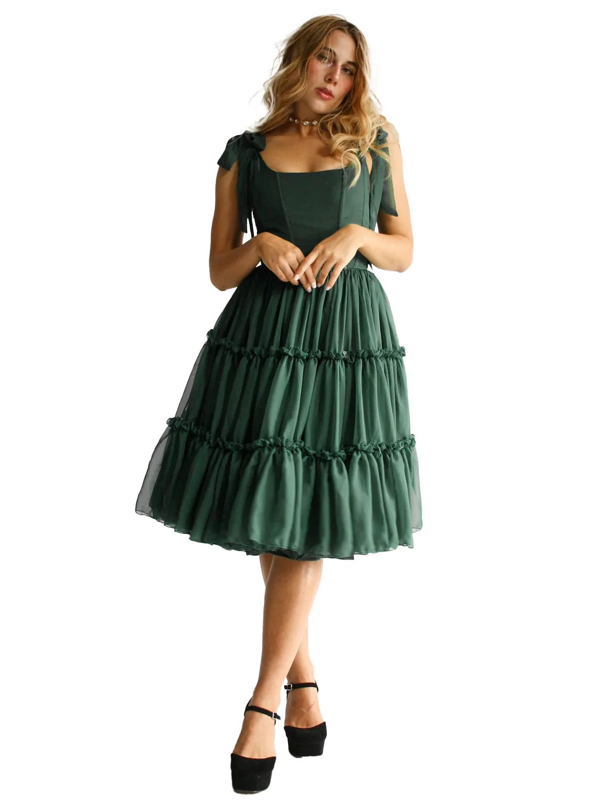 1950s Solid Multi-Layered Ruffle Tulle Dress - Image 16