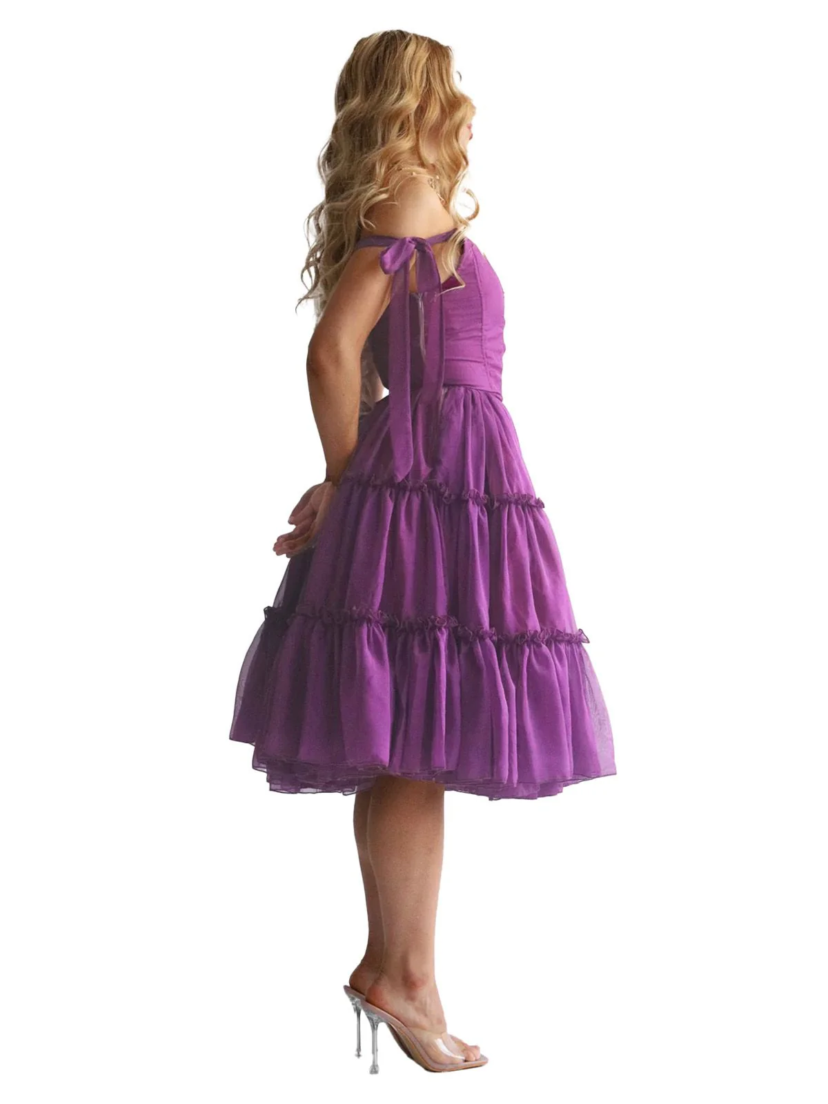 1950s Solid Multi-Layered Ruffle Tulle Dress - Image 21