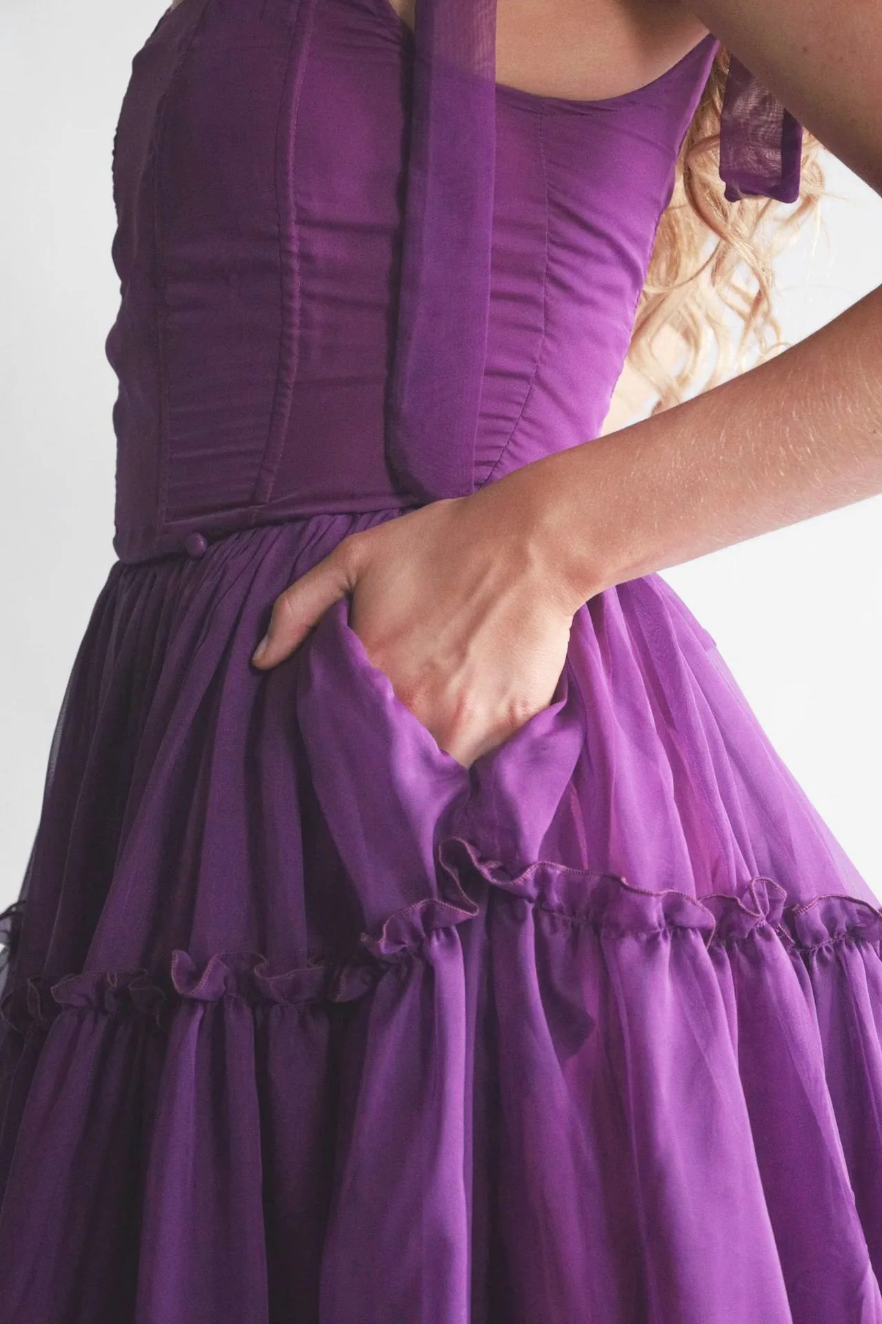1950s Solid Multi-Layered Ruffle Tulle Dress - Image 22