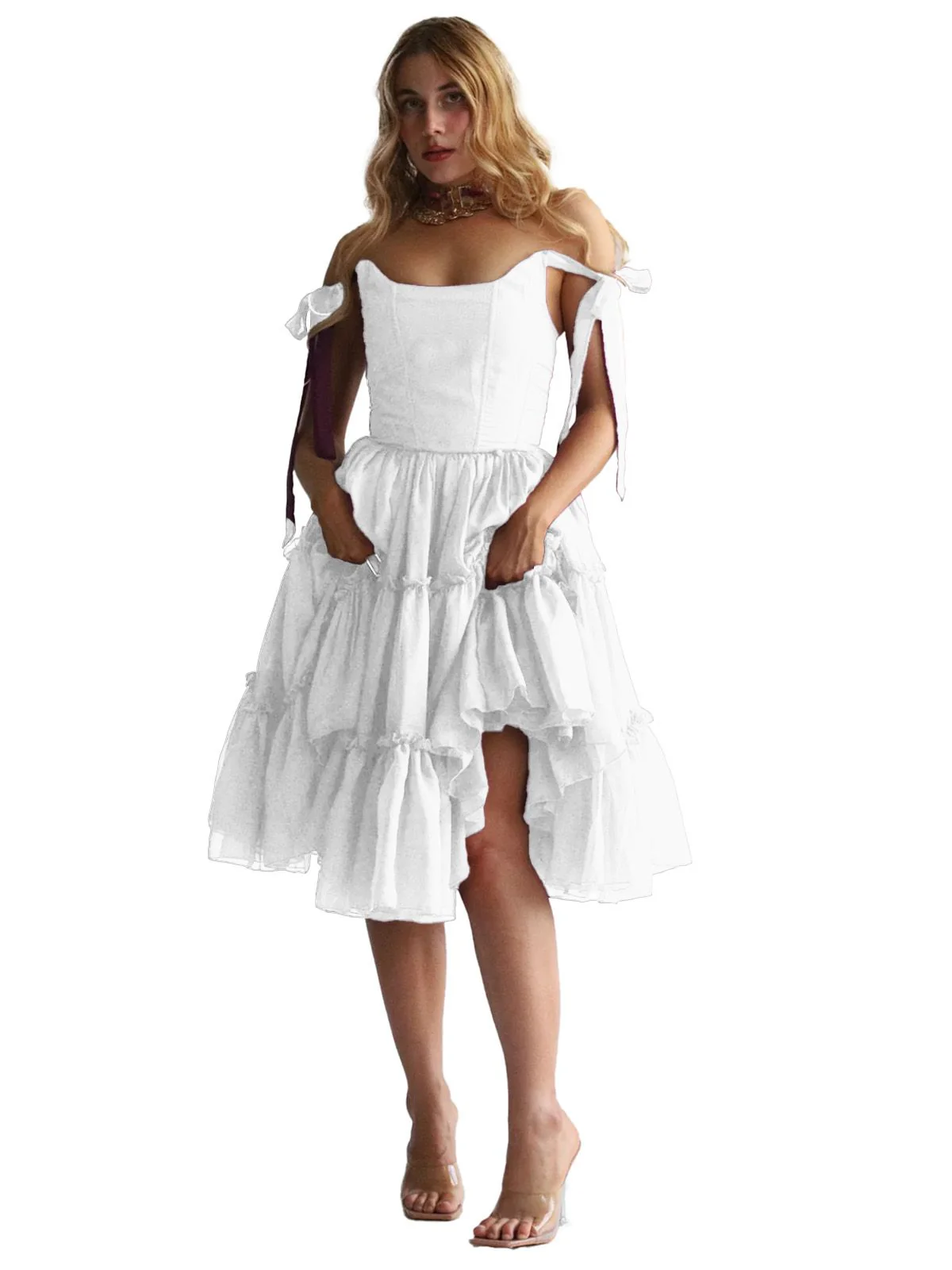1950s Solid Multi-Layered Ruffle Tulle Dress - Image 27