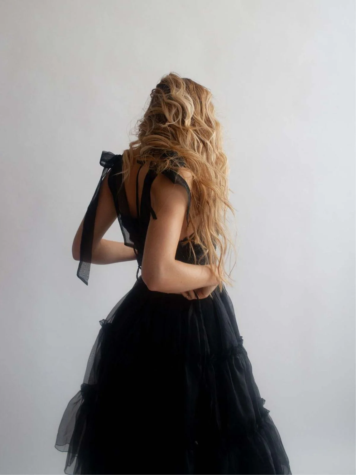 1950s Solid Multi-Layered Ruffle Tulle Dress - Image 9