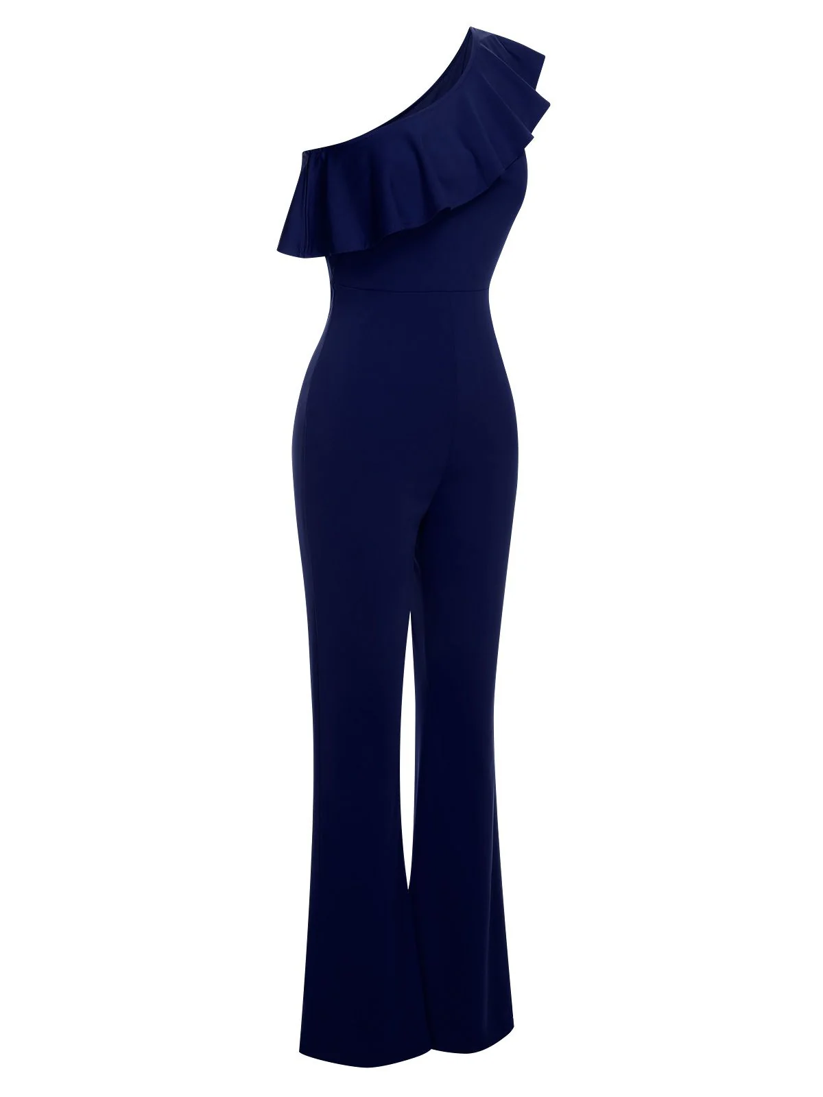 1950s Solid One Shoulder Ruffled Jumpsuit - Image 10