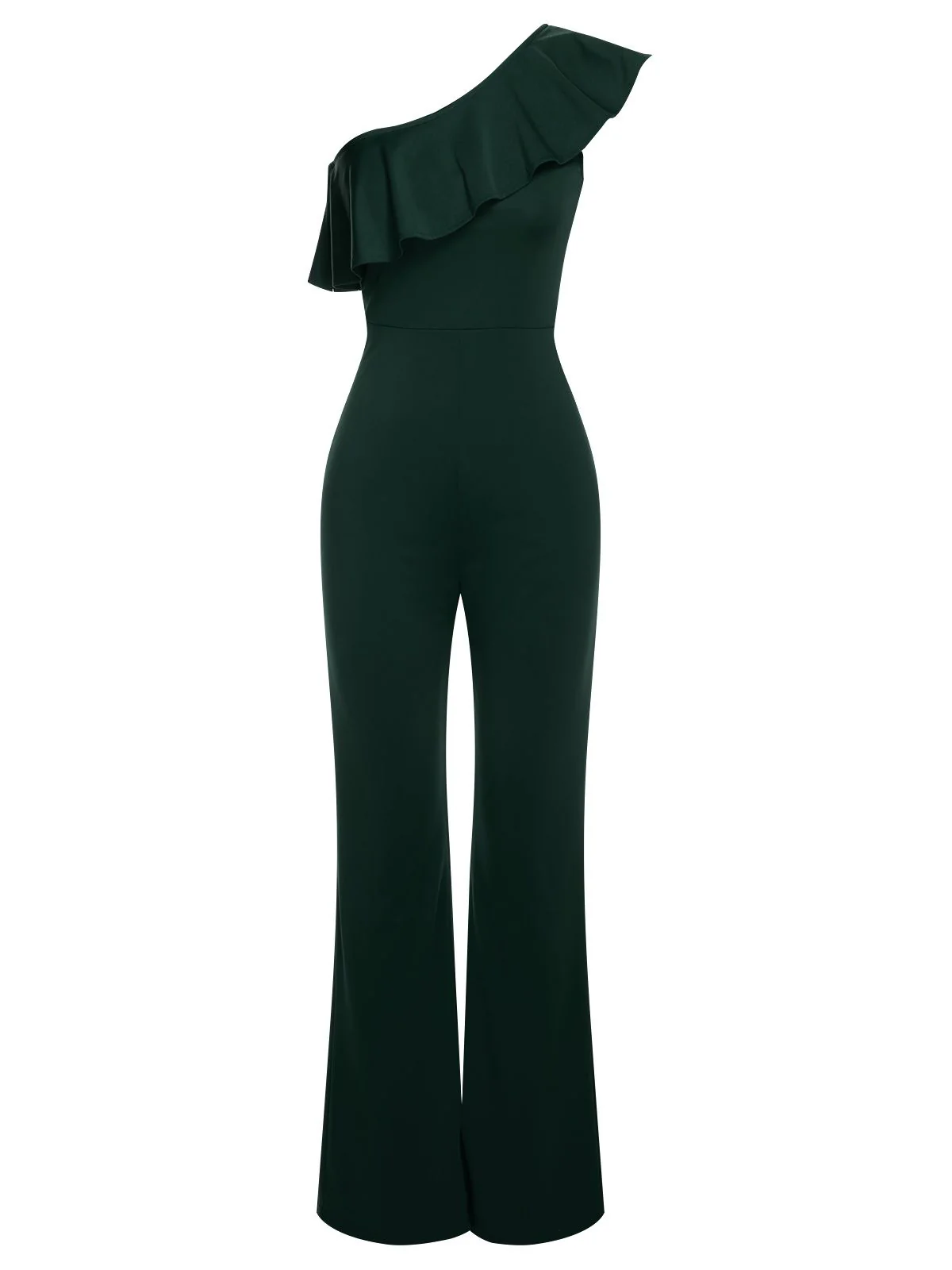 1950s Solid One Shoulder Ruffled Jumpsuit - Image 13