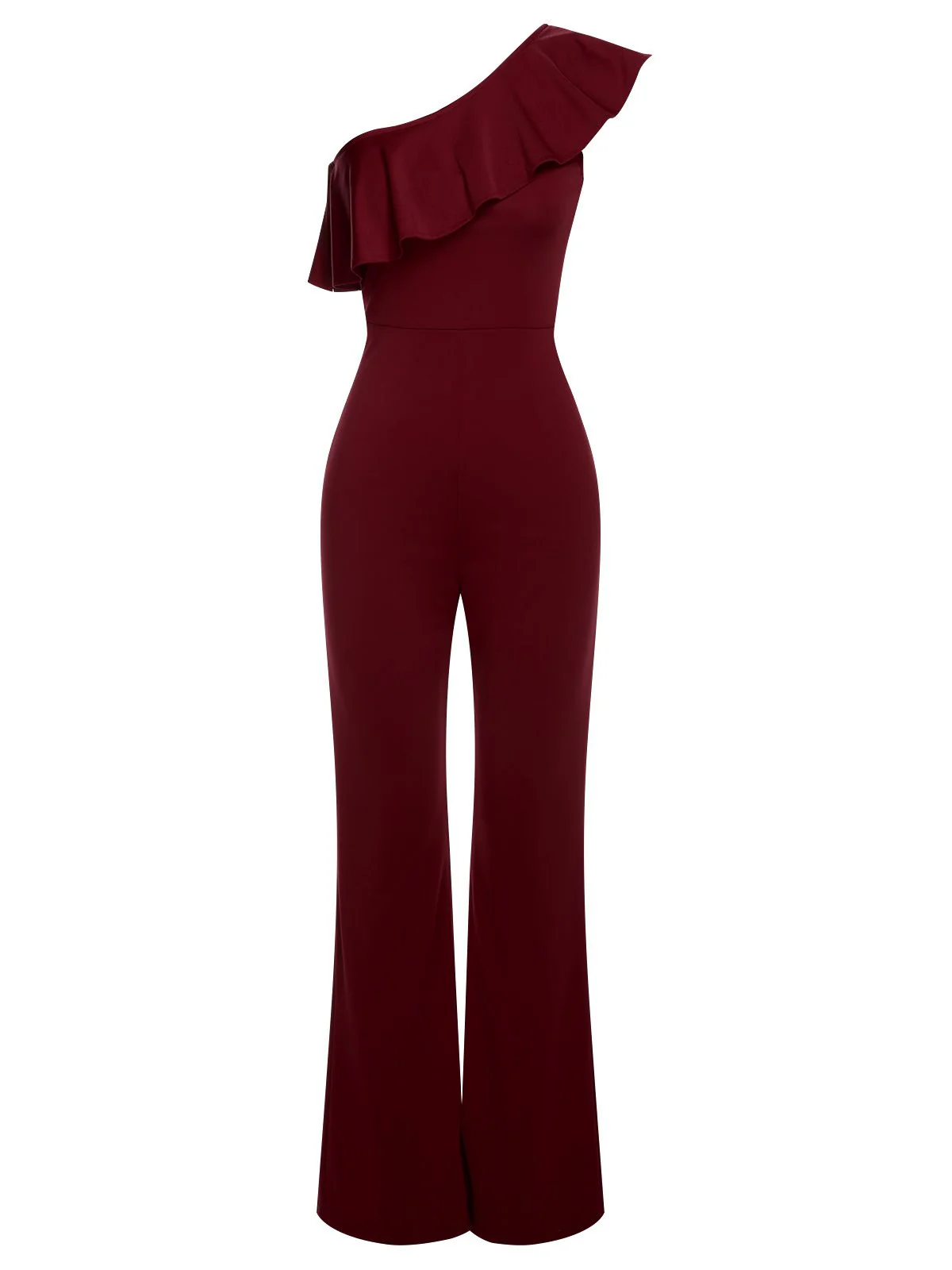 1950s Solid One Shoulder Ruffled Jumpsuit - Image 17