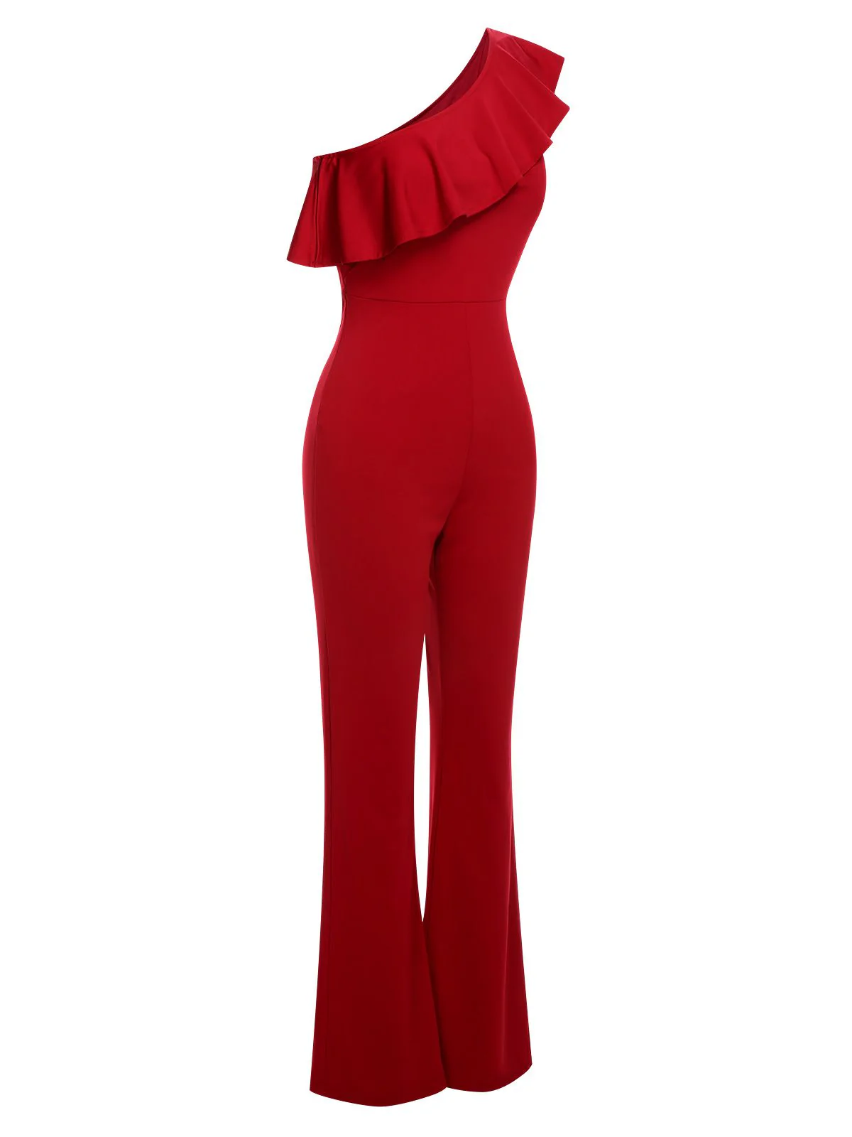1950s Solid One Shoulder Ruffled Jumpsuit - Image 2