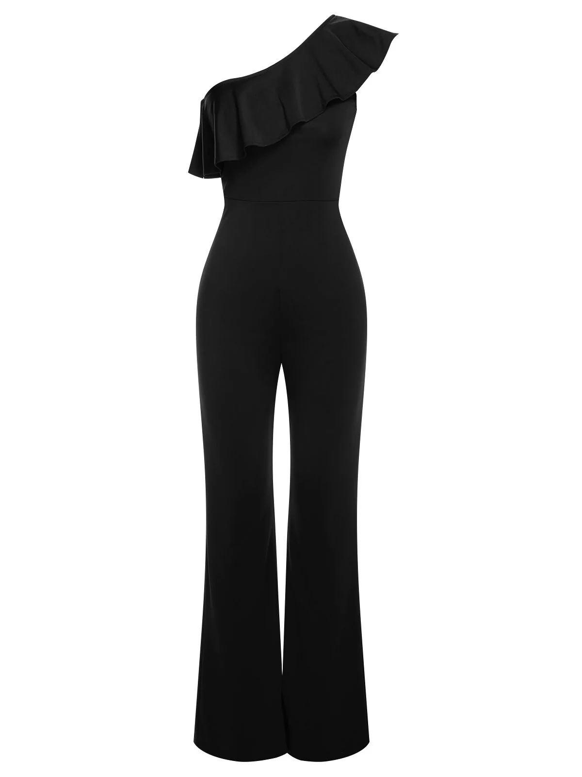1950s Solid One Shoulder Ruffled Jumpsuit - Image 5