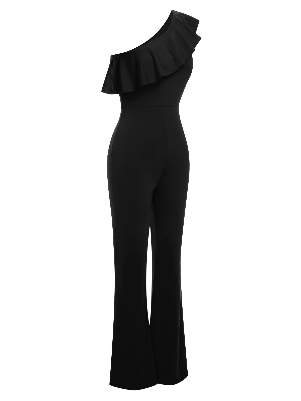 1950s Solid One Shoulder Ruffled Jumpsuit - Image 6