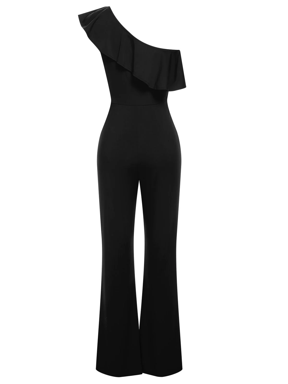 1950s Solid One Shoulder Ruffled Jumpsuit - Image 7
