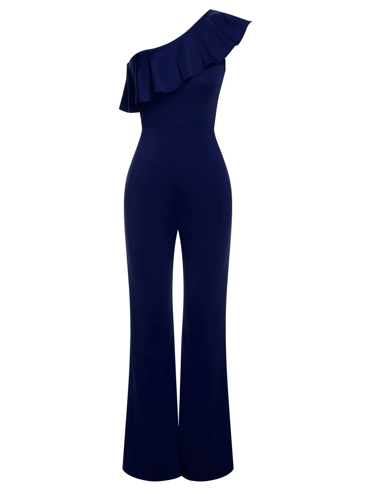 1950s Solid One Shoulder Ruffled Jumpsuit - Image 9