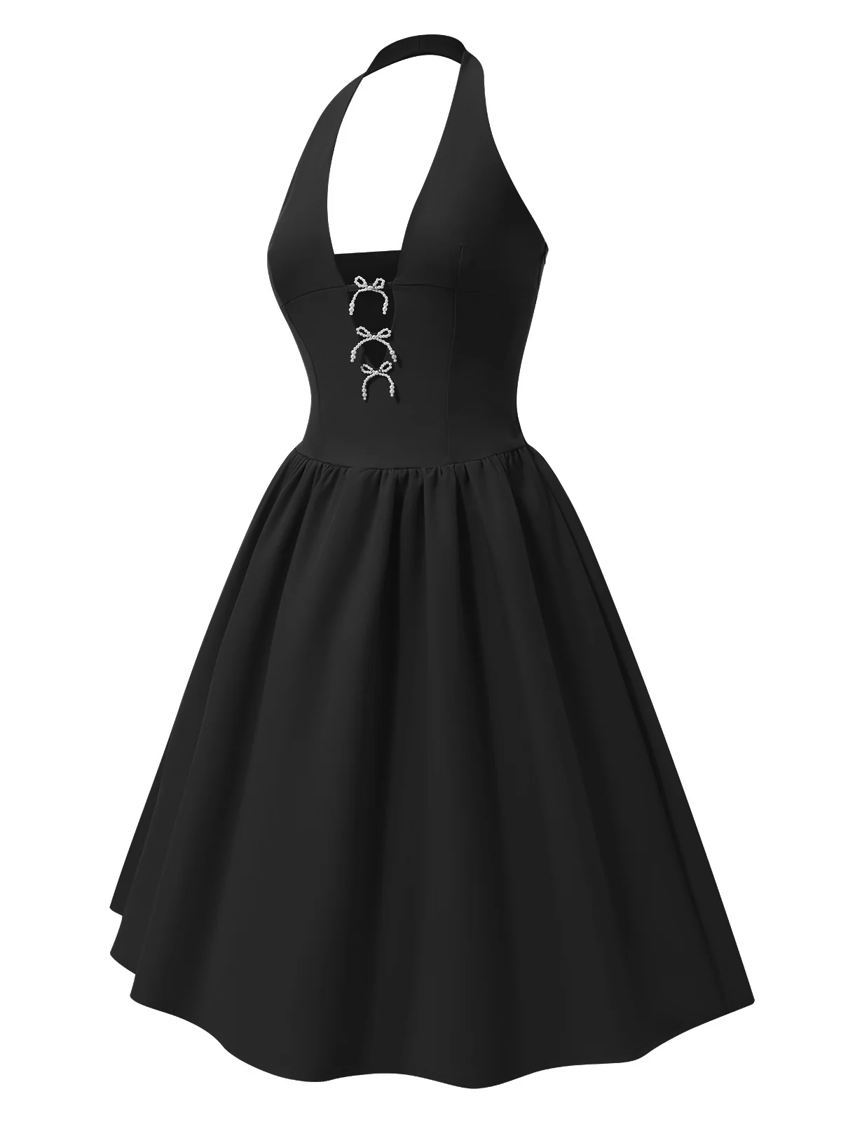 1950s Solid Pearl Bow Halter Dress - Image 2