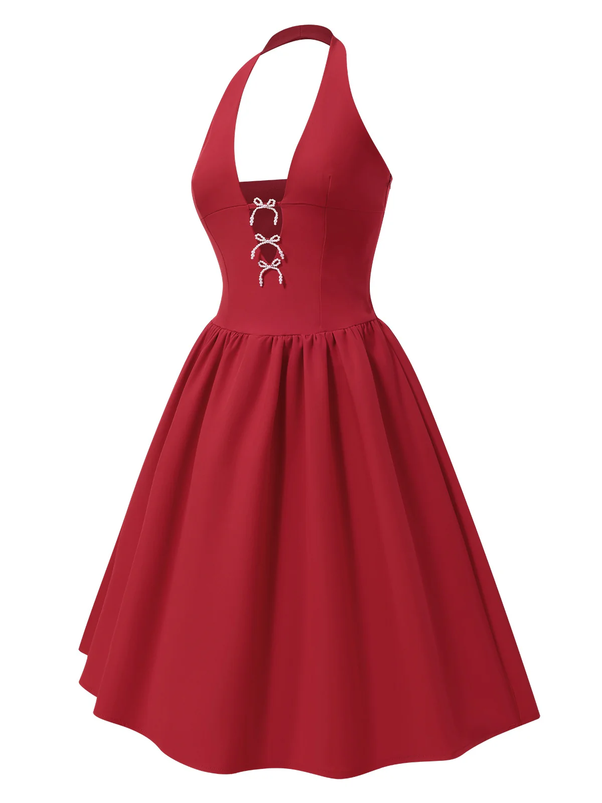 1950s Solid Pearl Bow Halter Dress - Image 6