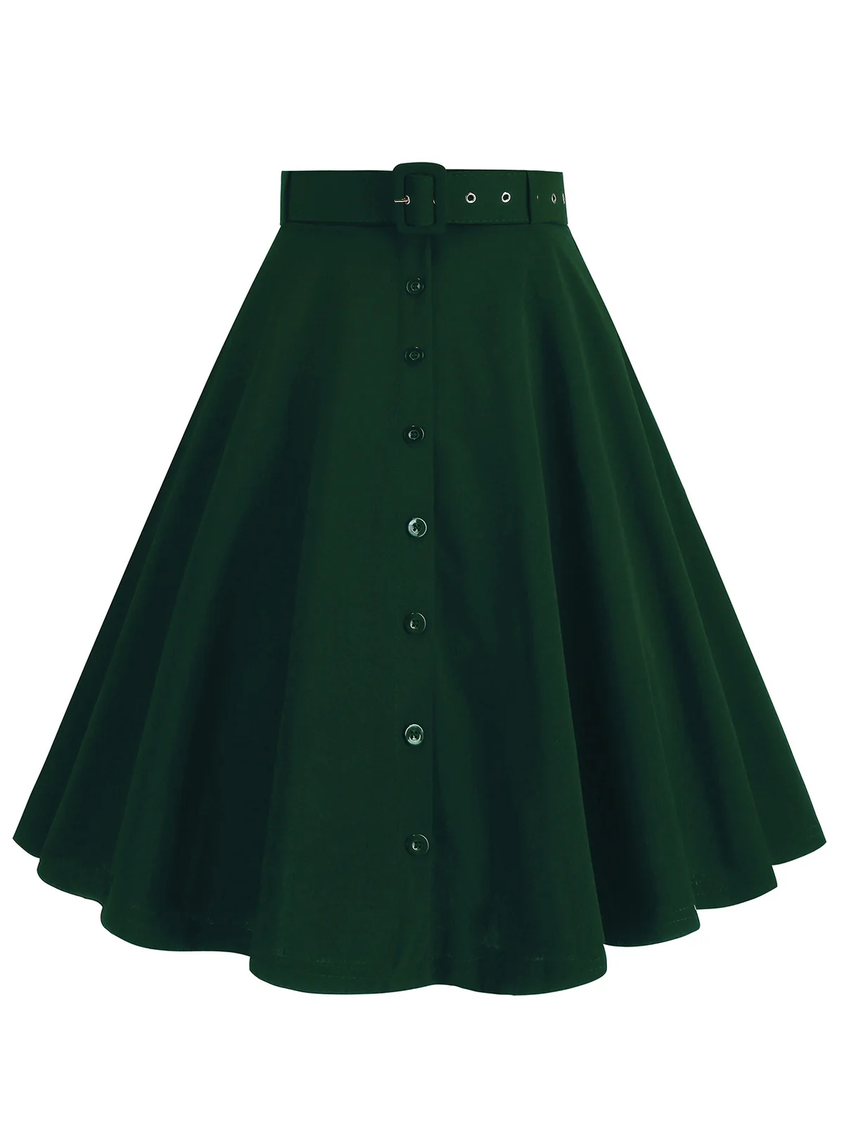 1950s Solid Pleated Button Belted Skirt - Image 12