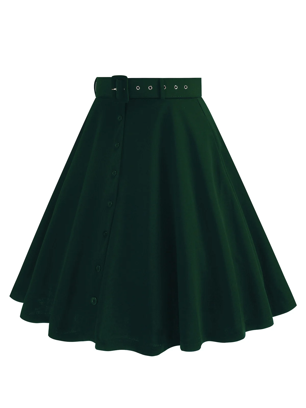 1950s Solid Pleated Button Belted Skirt - Image 13
