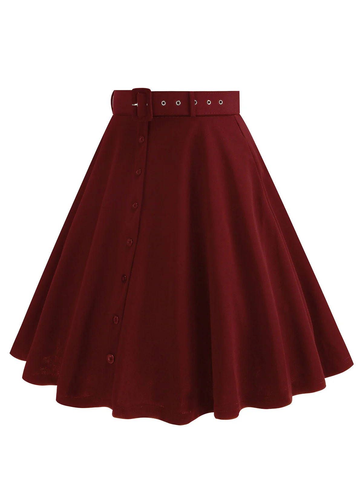 1950s Solid Pleated Button Belted Skirt - Image 2