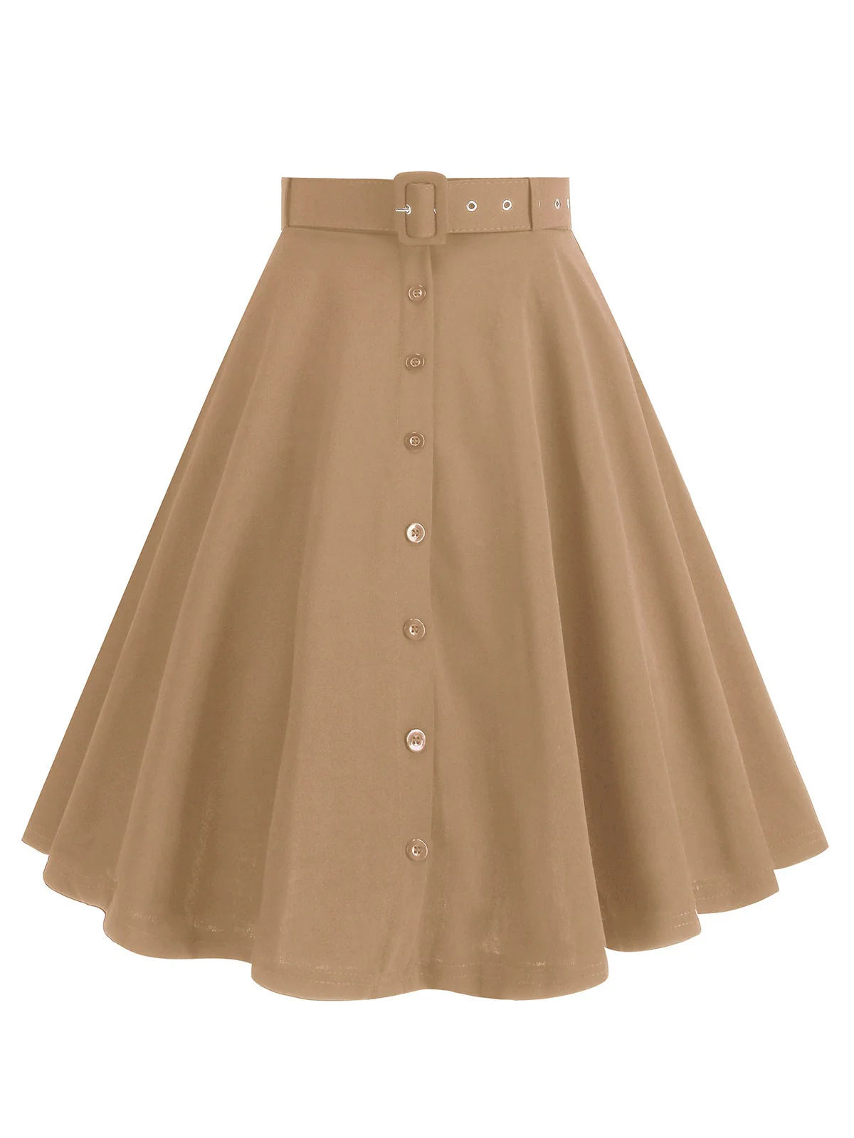 1950s Solid Pleated Button Belted Skirt - Image 6