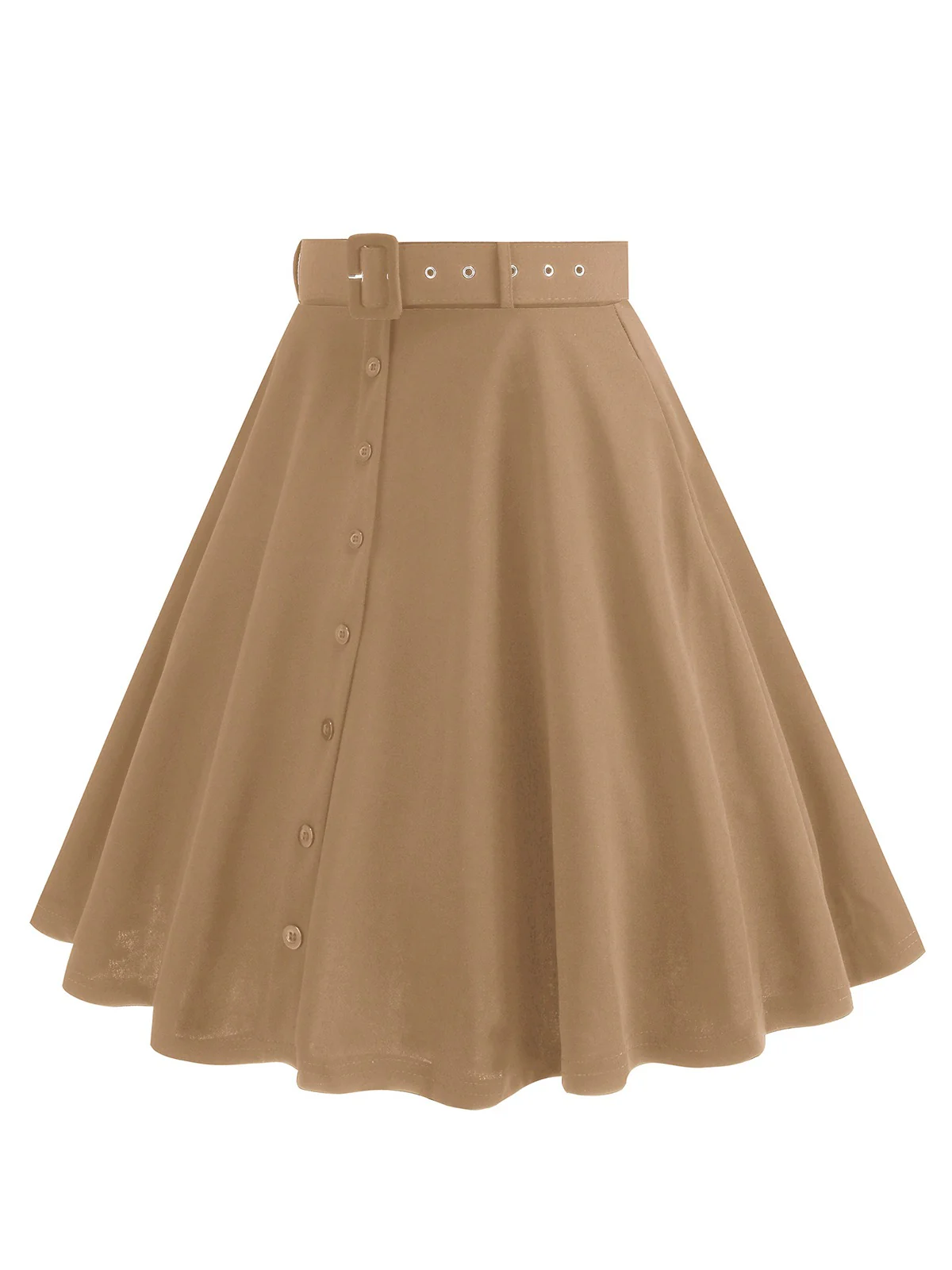 1950s Solid Pleated Button Belted Skirt - Image 7