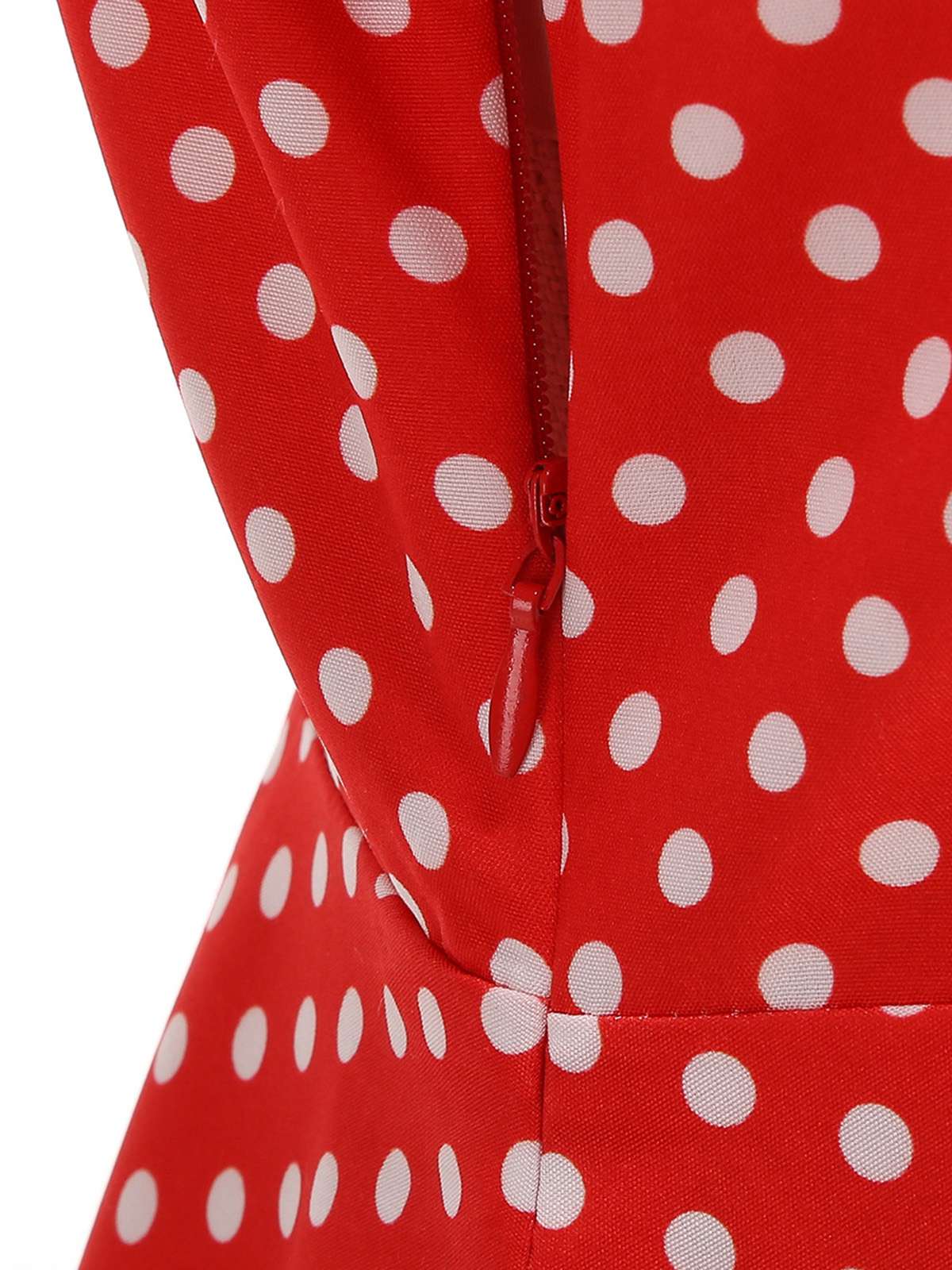 1950s Solid Polka Dot Shirt Collar Belted Swing Dress - Image 5
