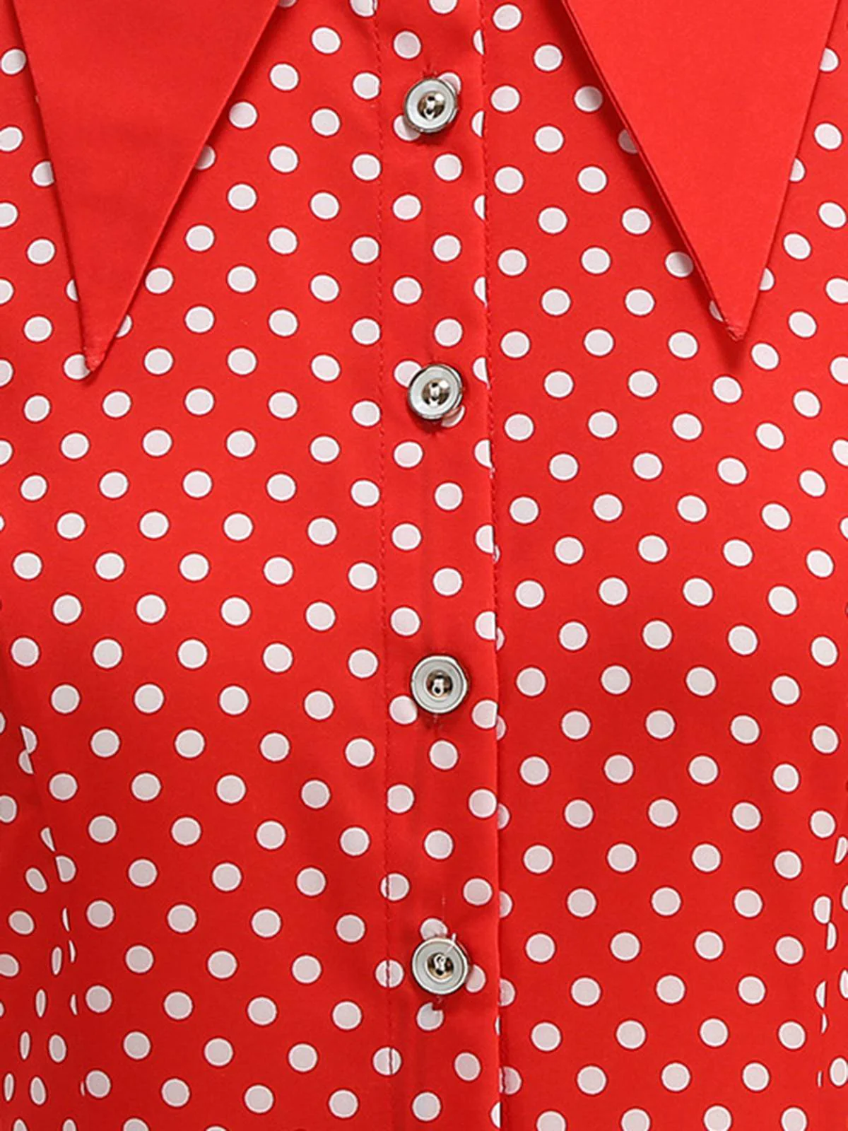 1950s Solid Polka Dot Shirt Collar Belted Swing Dress - Image 6