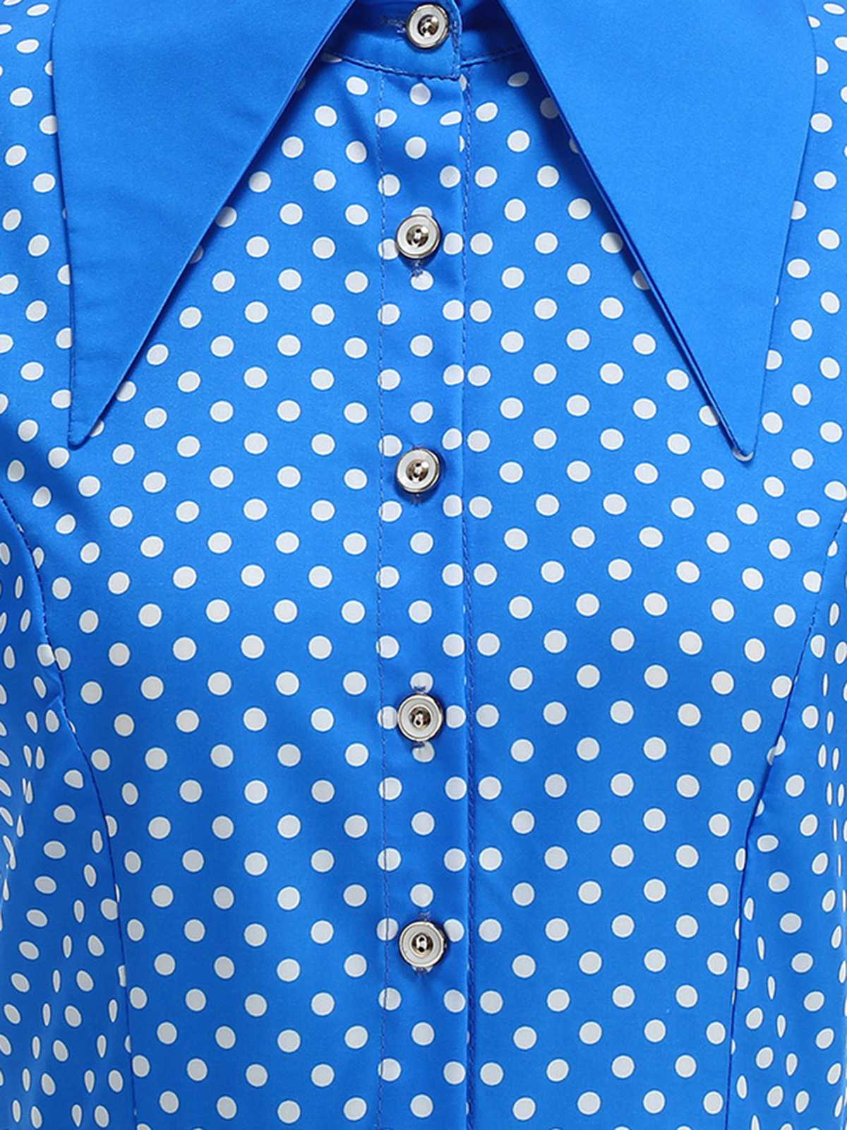 1950s Solid Polka Dot Shirt Collar Belted Swing Dress - Image 9