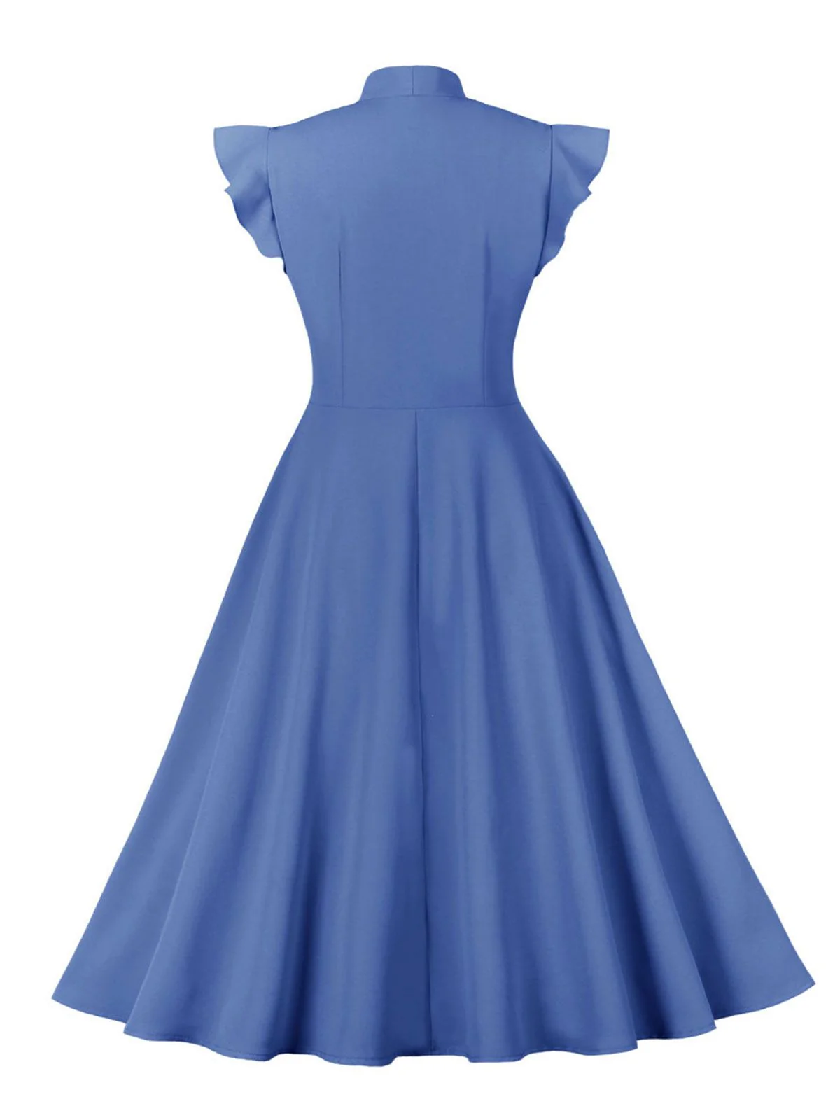 1950s Solid Ruffle Sleeve Bow Neck Dress - Image 2