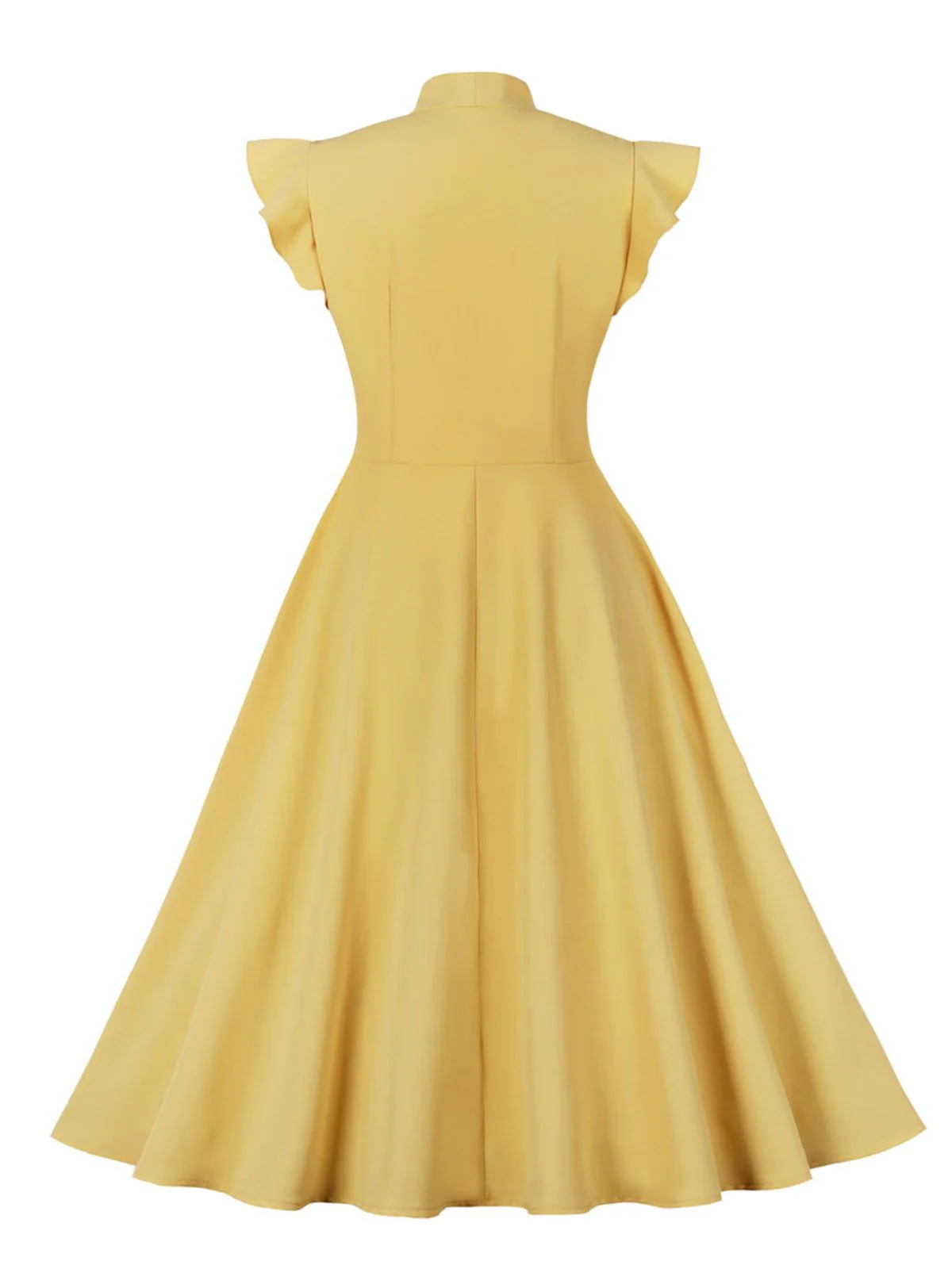 1950s Solid Ruffle Sleeve Bow Neck Dress - Image 4
