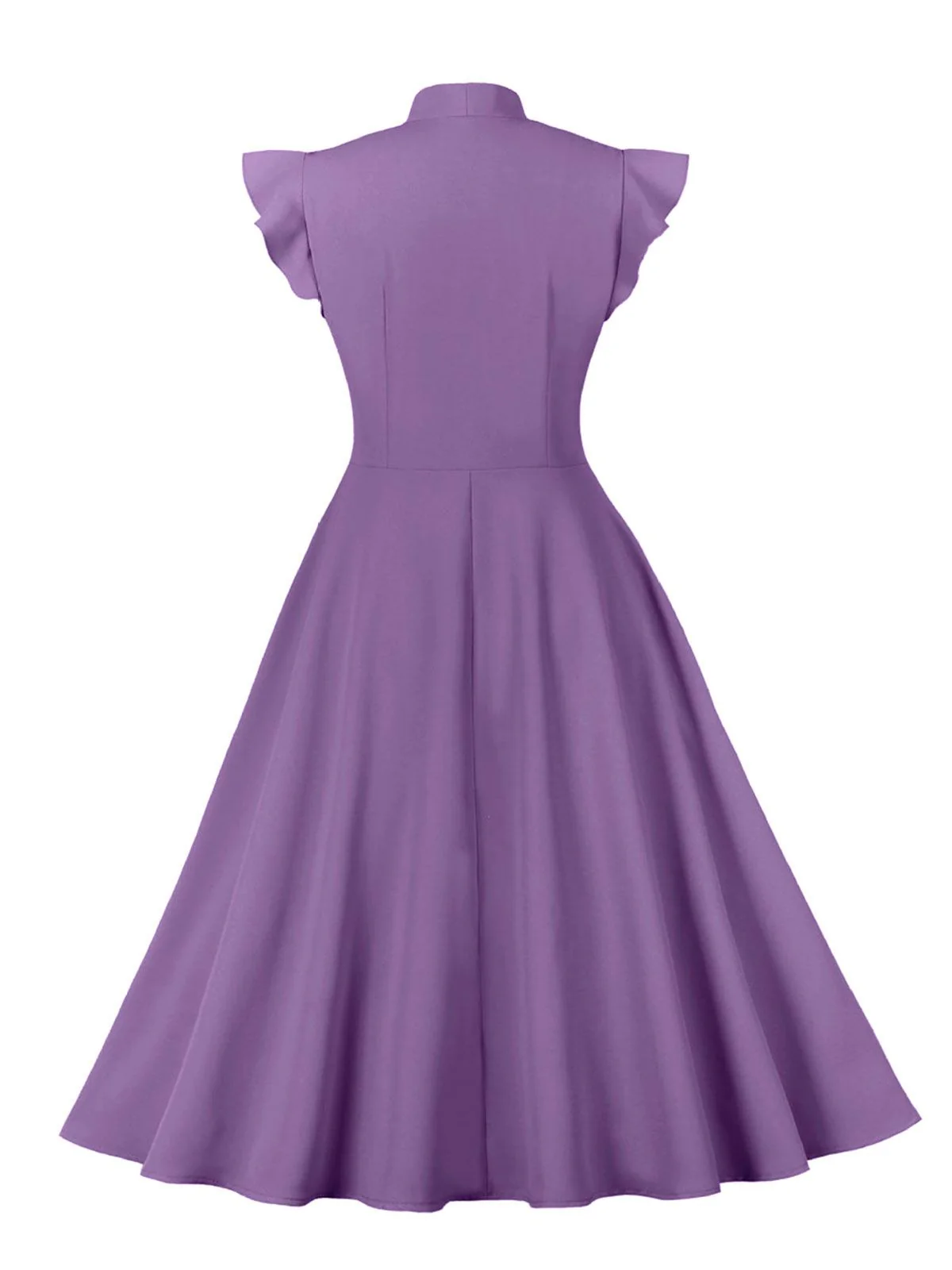 1950s Solid Ruffle Sleeve Bow Neck Dress - Image 6