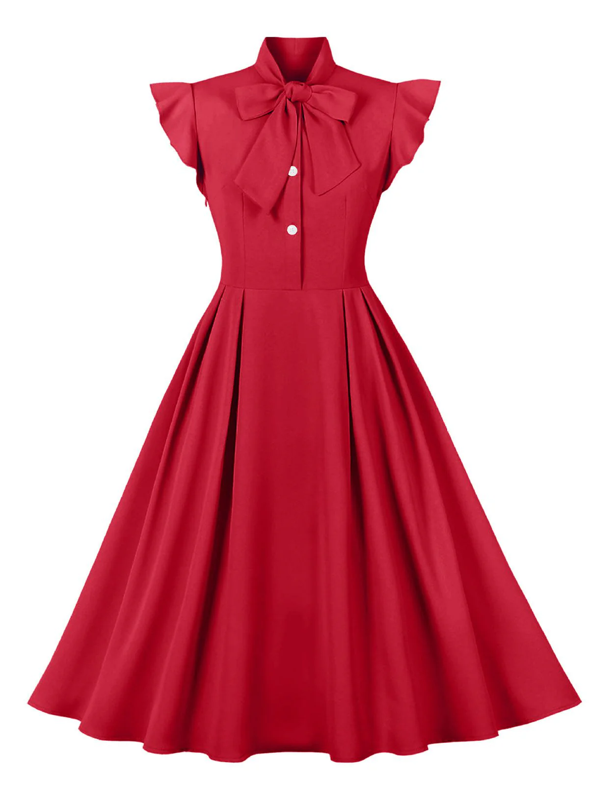 1950s Solid Ruffle Sleeve Bow Neck Dress - Image 7