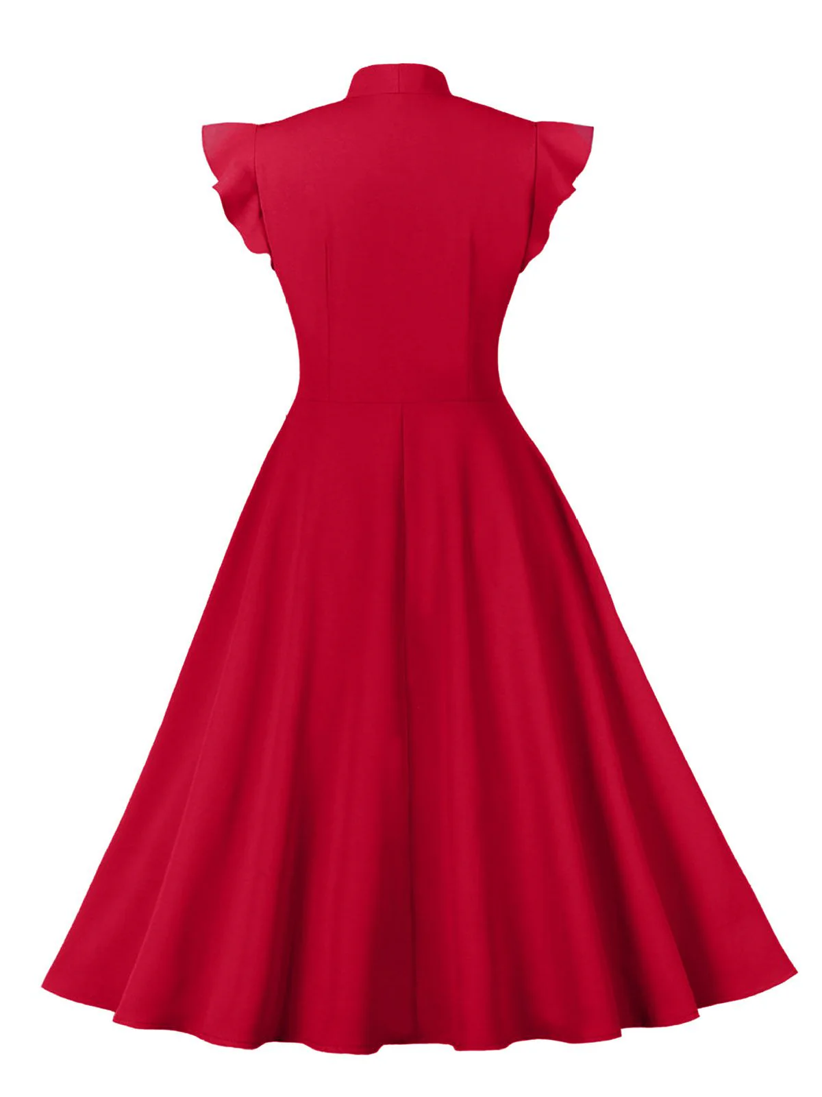 1950s Solid Ruffle Sleeve Bow Neck Dress - Image 8