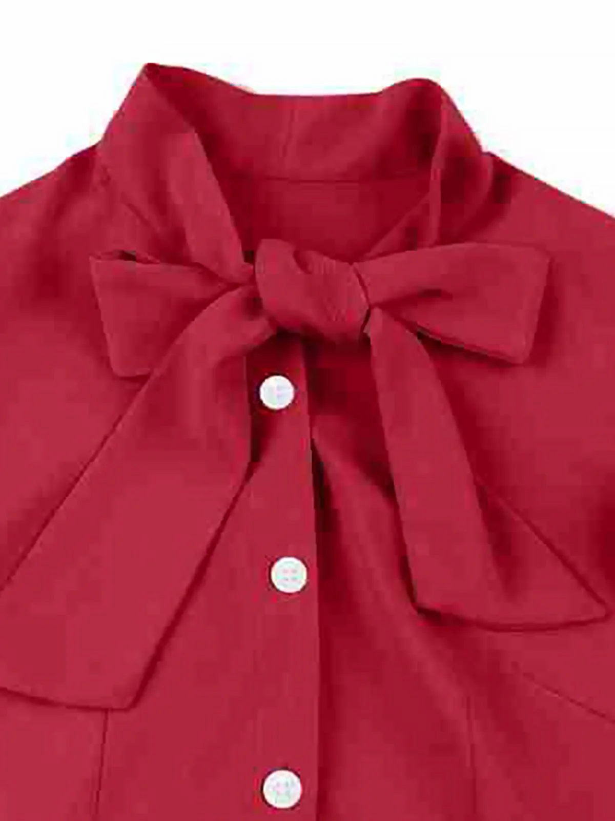 1950s Solid Ruffle Sleeve Bow Neck Dress - Image 9