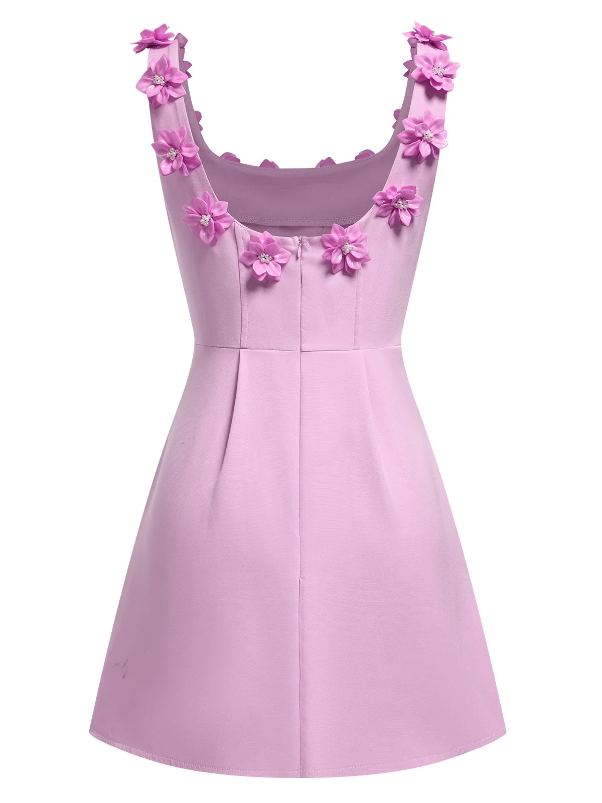 1950s Solid Scoop Neck 3D Floral Dress - Image 10