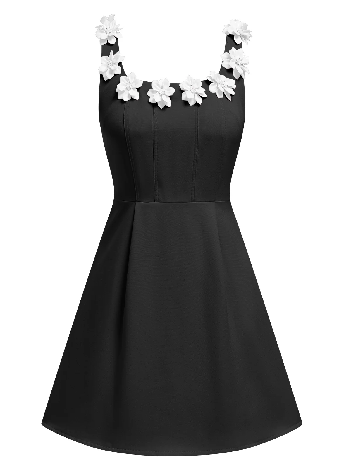 1950s Solid Scoop Neck 3D Floral Dress - Image 2