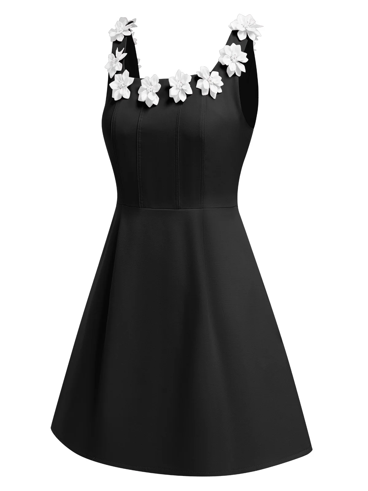 1950s Solid Scoop Neck 3D Floral Dress - Image 3