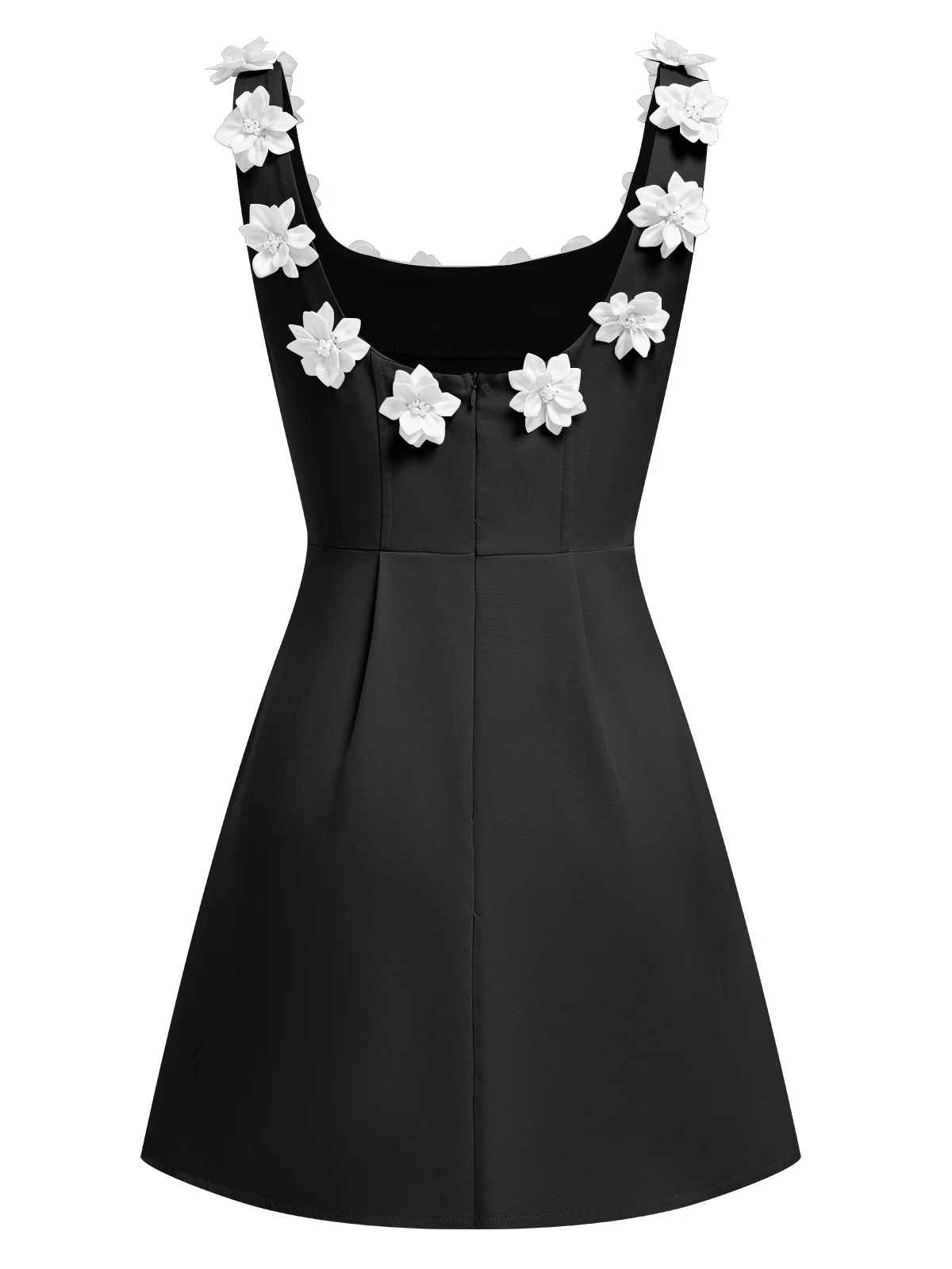 1950s Solid Scoop Neck 3D Floral Dress - Image 4