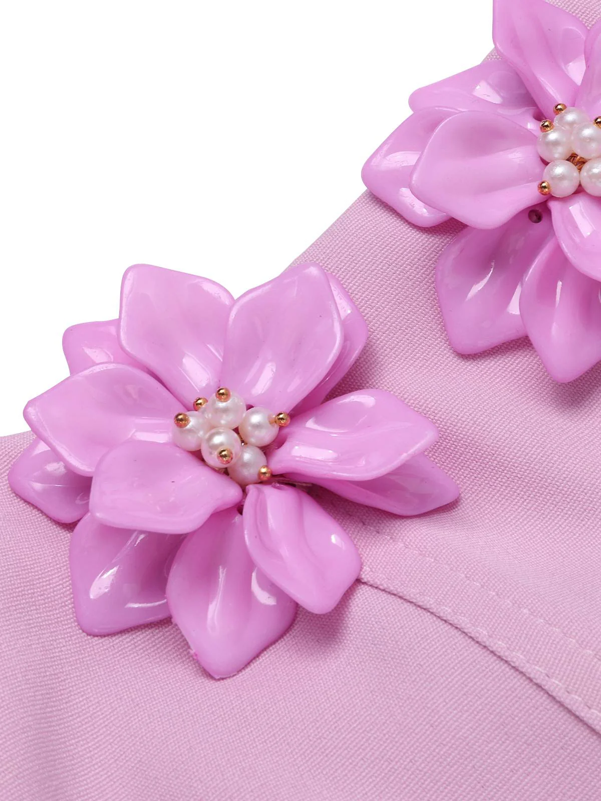 1950s Solid Scoop Neck 3D Floral Dress - Image 6