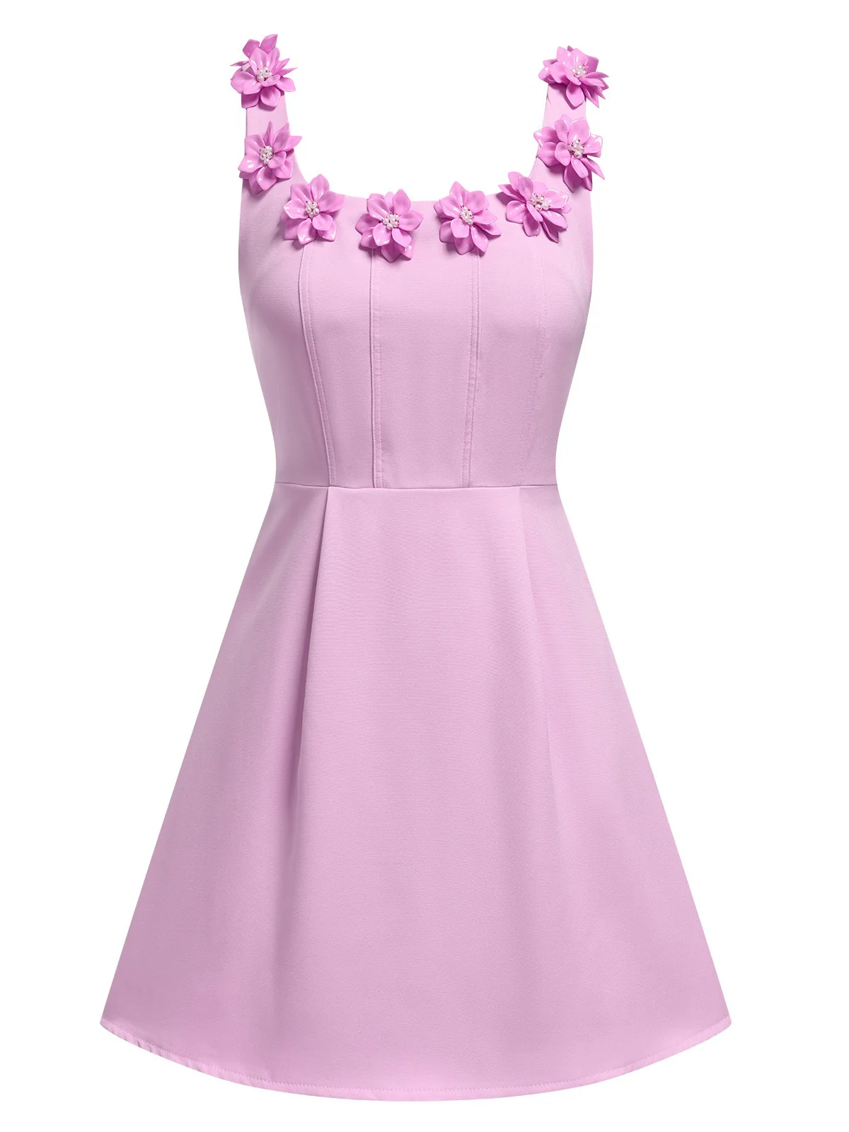 1950s Solid Scoop Neck 3D Floral Dress - Image 9