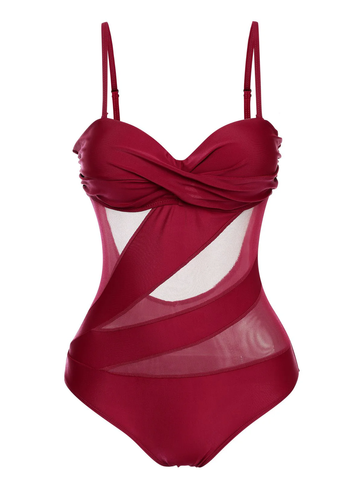 1950s Solid Semi-Sheer Back Tie Swimsuit - Image 12