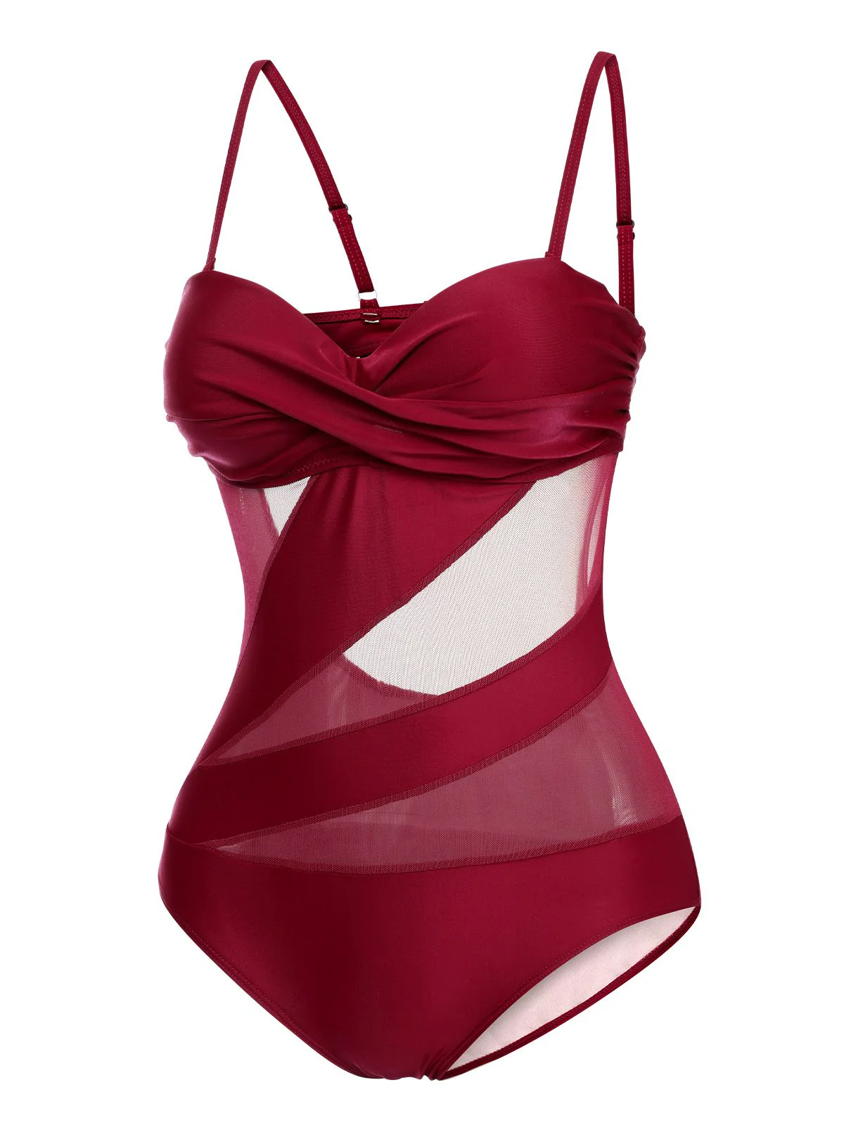 1950s Solid Semi-Sheer Back Tie Swimsuit - Image 13