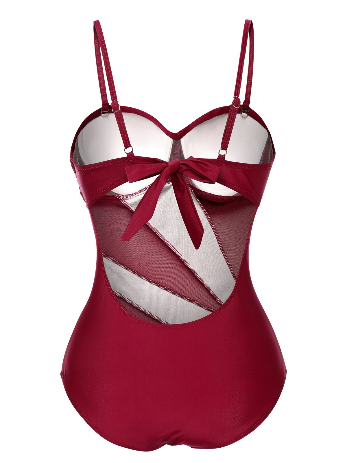 1950s Solid Semi-Sheer Back Tie Swimsuit - Image 14