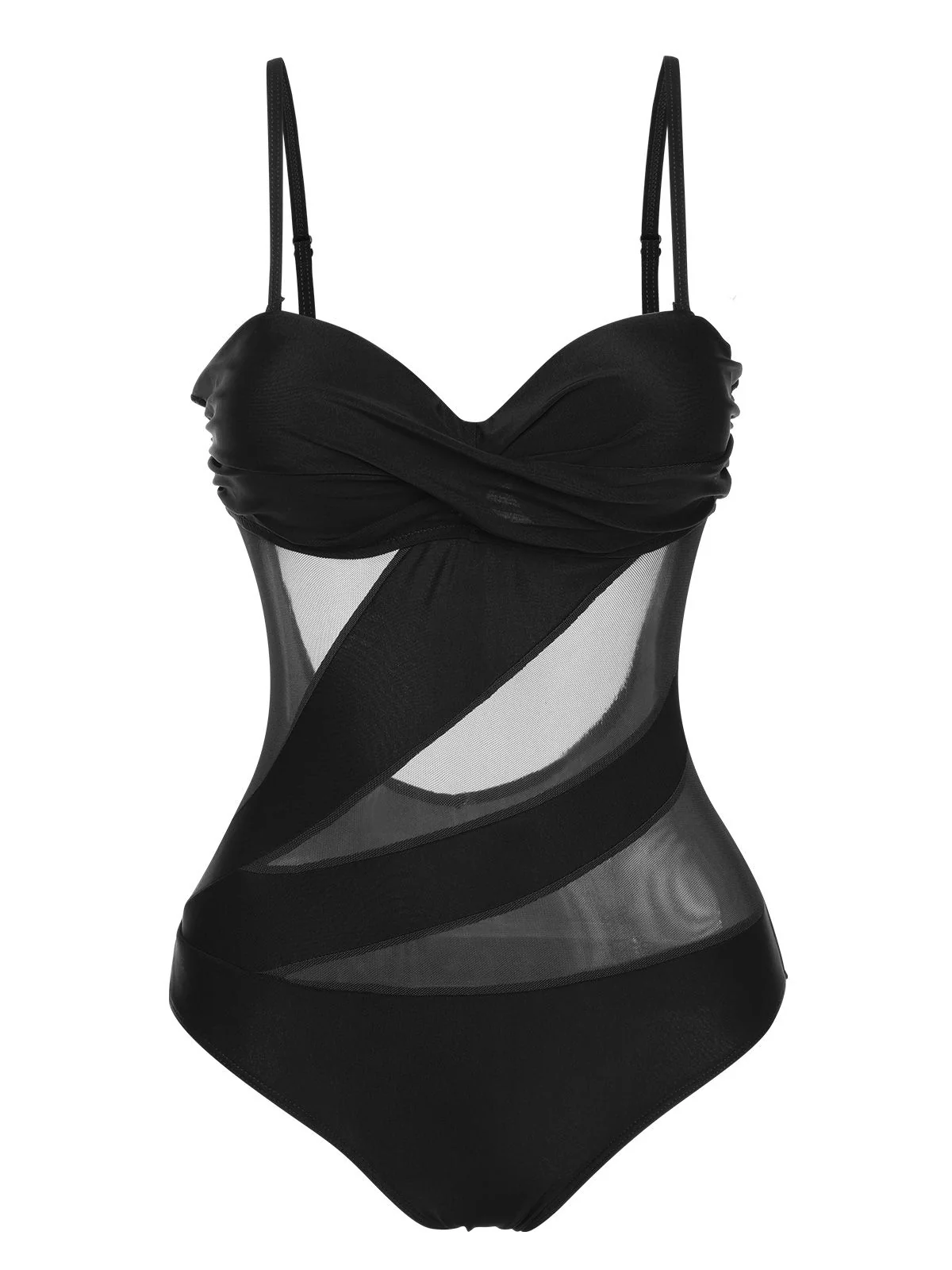 1950s Solid Semi-Sheer Back Tie Swimsuit - Image 5