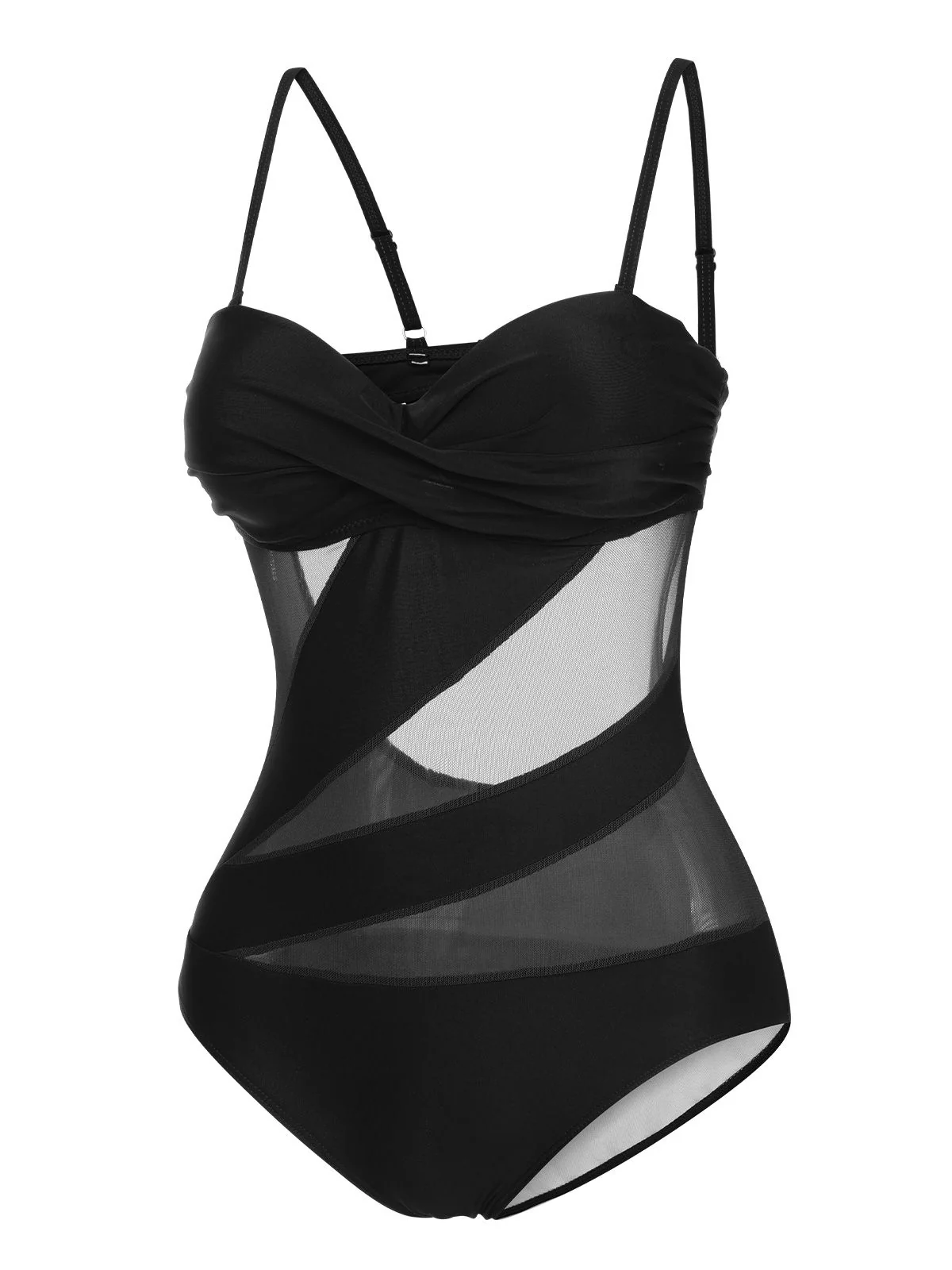 1950s Solid Semi-Sheer Back Tie Swimsuit - Image 6