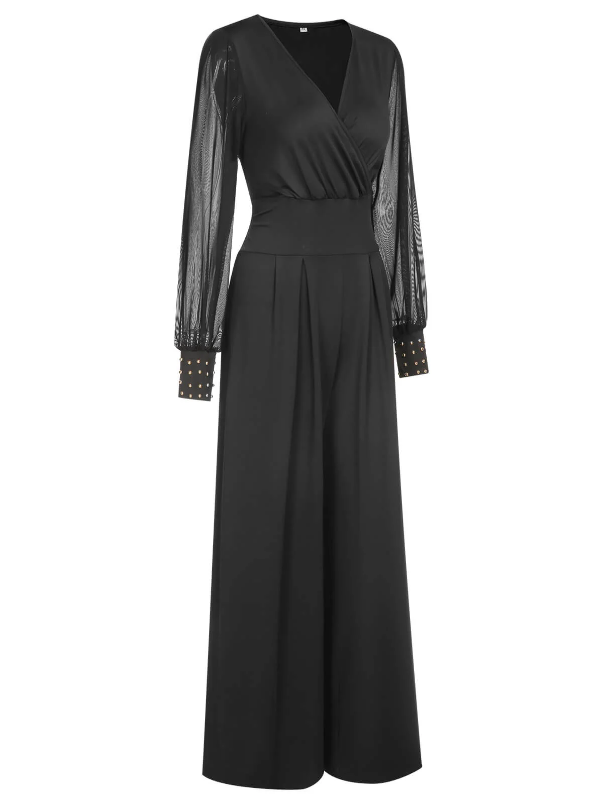 1950s Solid Sheer Sleeves V-Neck Jumpsuit - Image 3