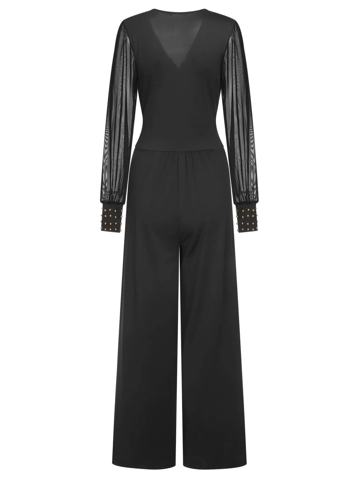 1950s Solid Sheer Sleeves V-Neck Jumpsuit - Image 4