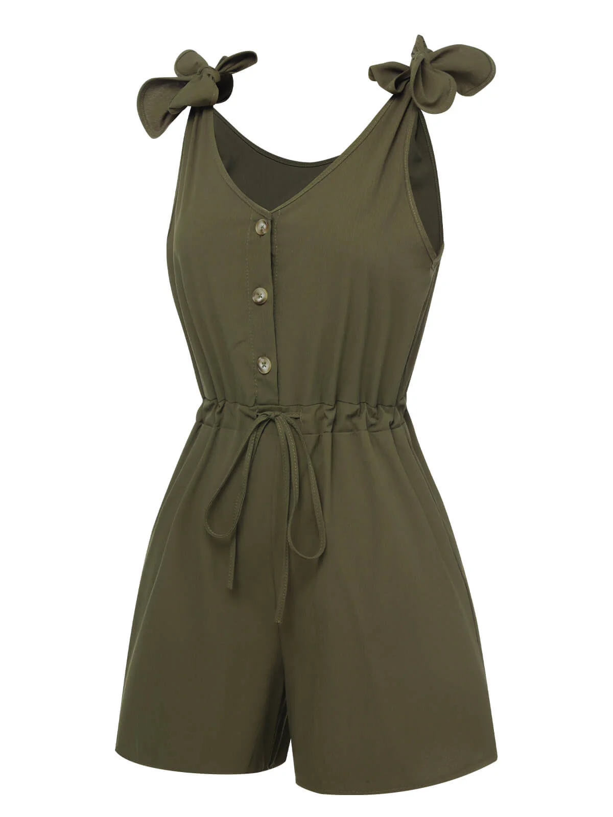 1950s Solid Shoulder Tie Sleeveless Romper - Image 2